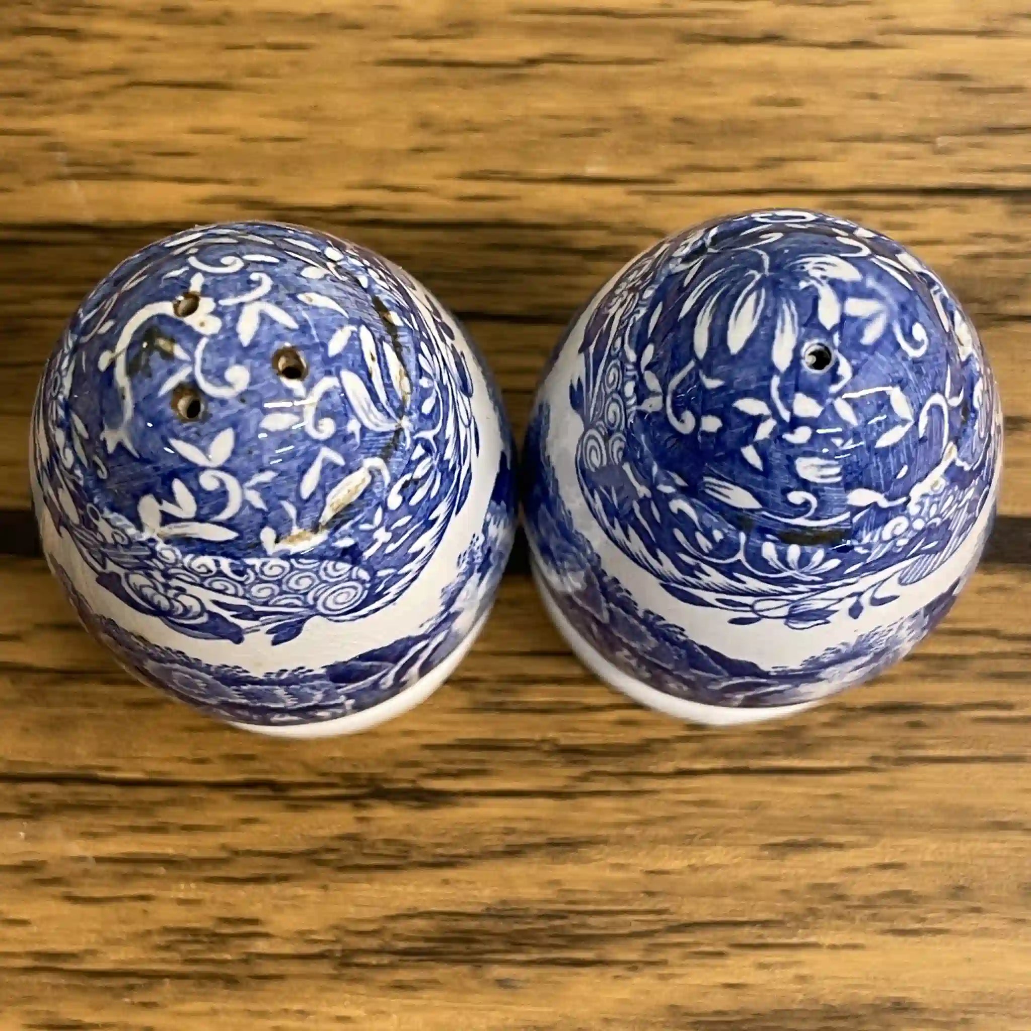 【ビンテージ】 ソルト&ペッパーシェイカー / Spode (スポード) / Blue Italian / 1970-1990年代 (推定) / 陶器 / イギリス / ブルー&ホワイト, 銅版転写, 古代ローマ遺跡