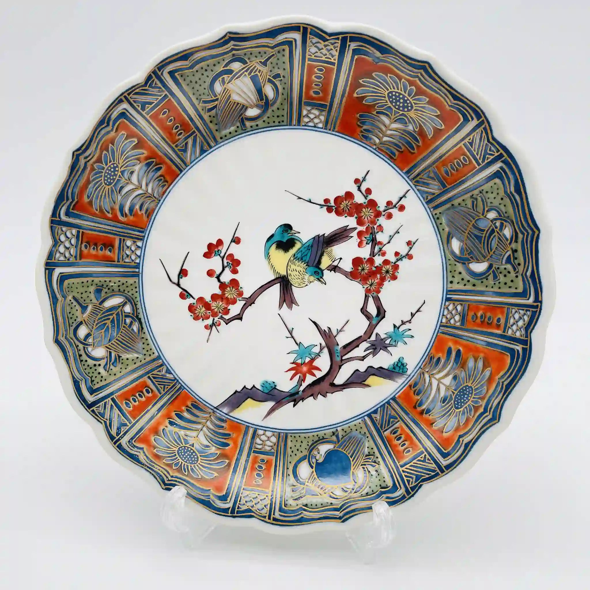 【リユース】 飾皿 5P / 九谷暁堂 / 花鳥 金彩 / 日本 / 箱付き