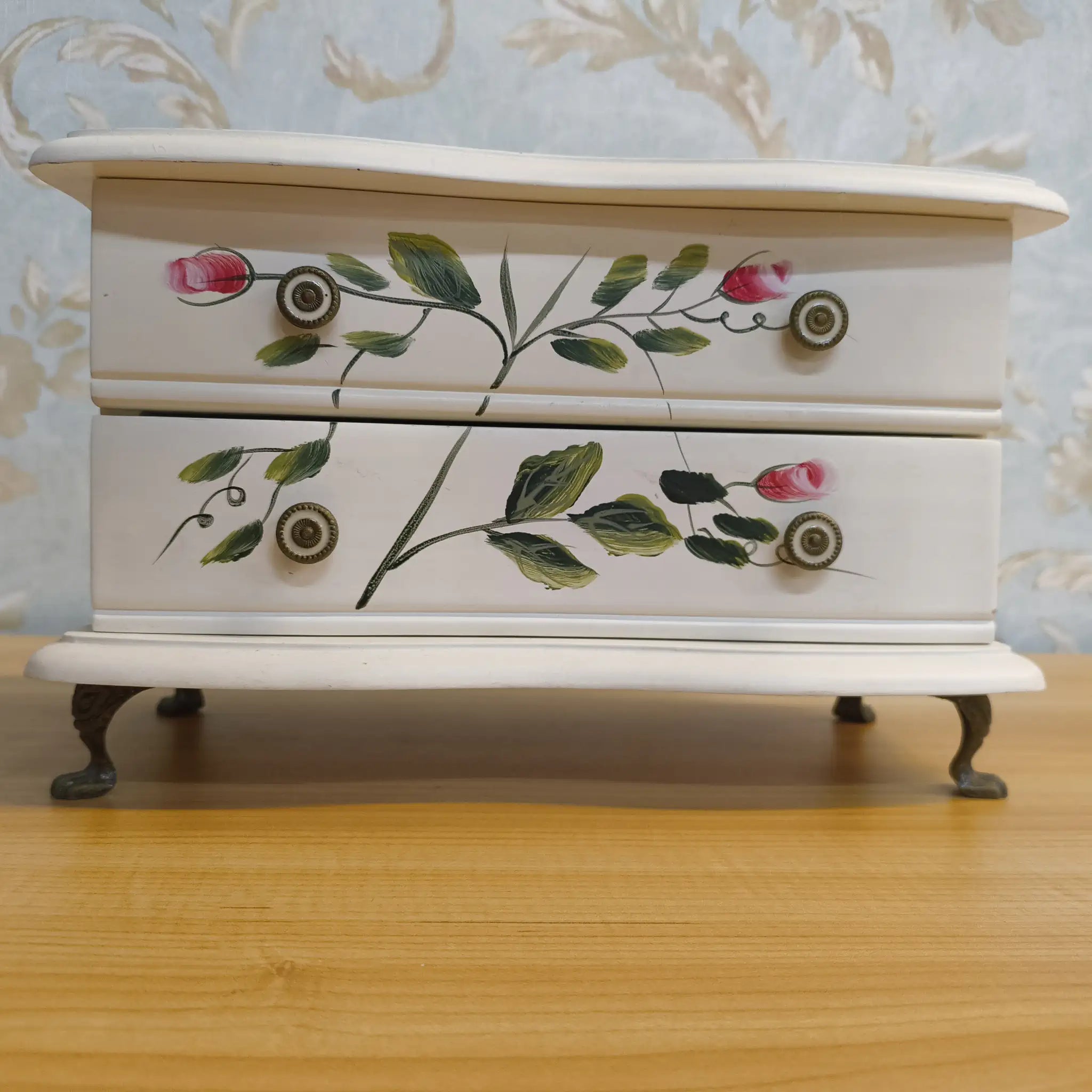 【リユース】 ジュエリーボックス (小物入れ) / 20C後期 / 木製 / 薔薇, ハンドペイント