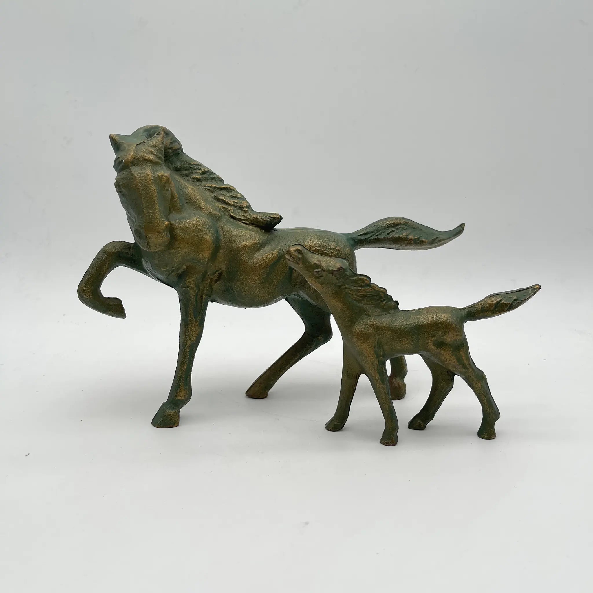 【リユース】 親仔馬ブロンズ像 / 高岡銅器 / 二口金一”母情”