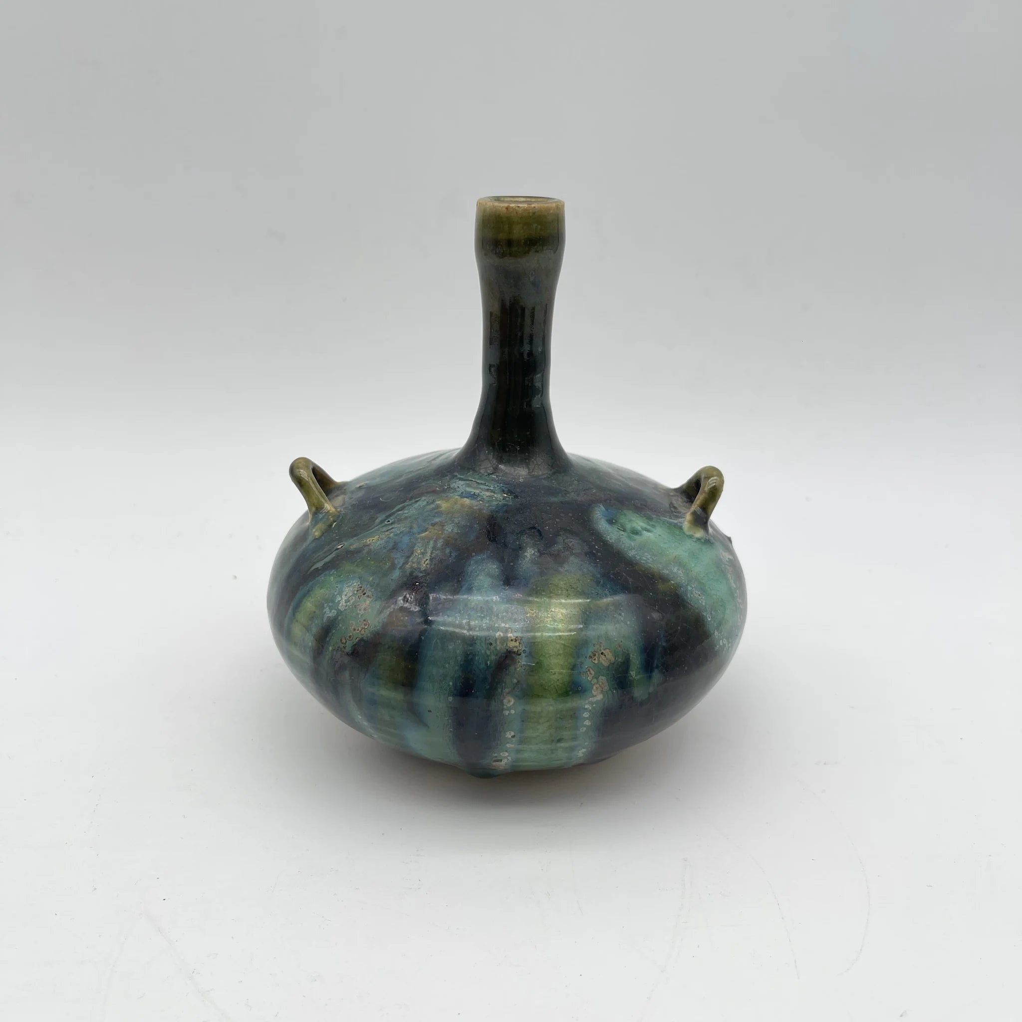 【リユース】 花瓶(フラワーベース) / 加藤宇助 / 秋坂窯 青銅釉 / 未使用 / 箱付き