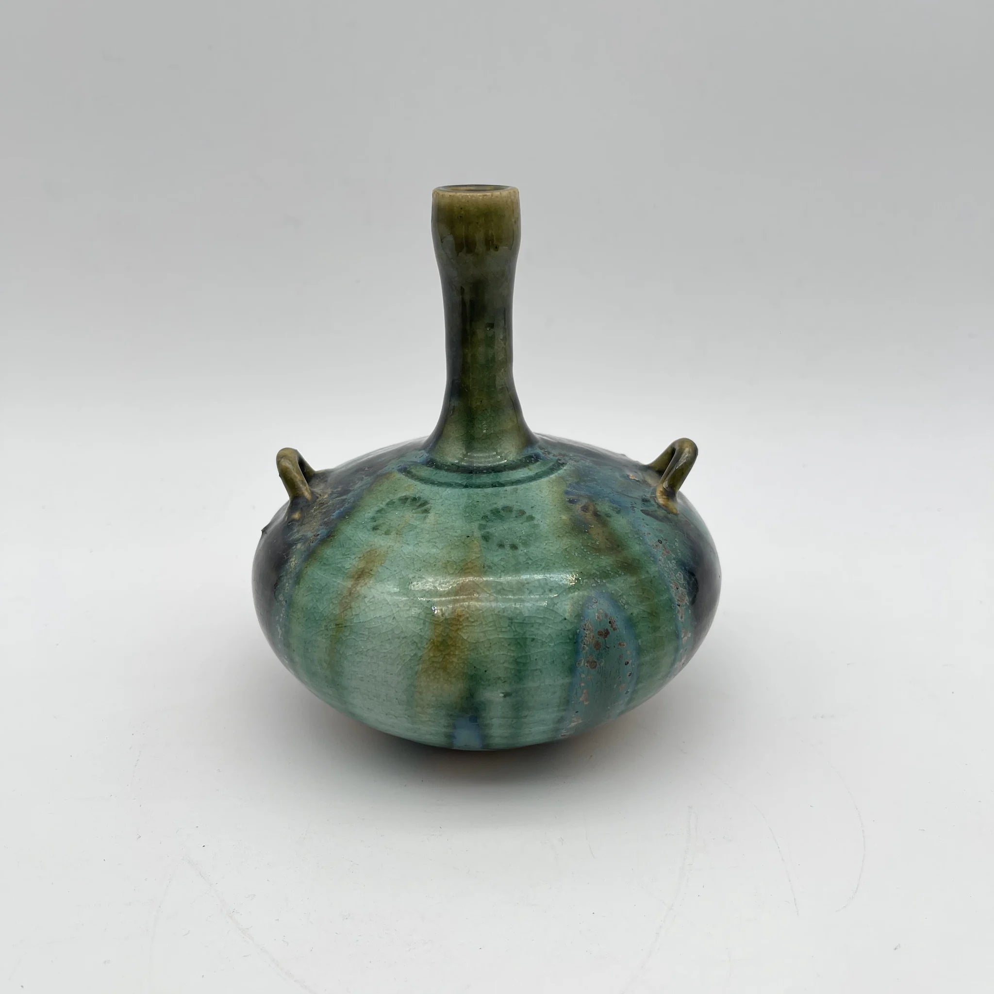 【リユース】 花瓶(フラワーベース) / 加藤宇助 / 秋坂窯 青銅釉 / 未使用 / 箱付き