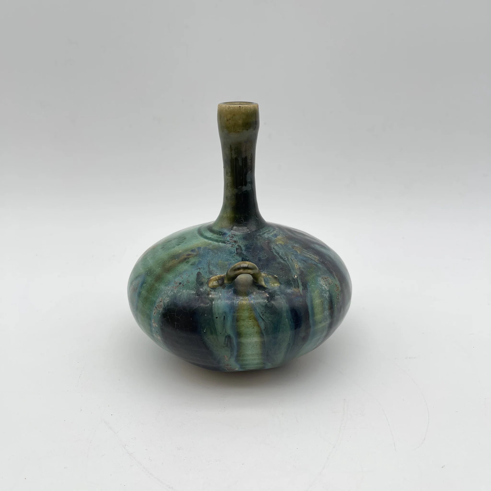 【リユース】 花瓶(フラワーベース) / 加藤宇助 / 秋坂窯 青銅釉 / 未使用 / 箱付き