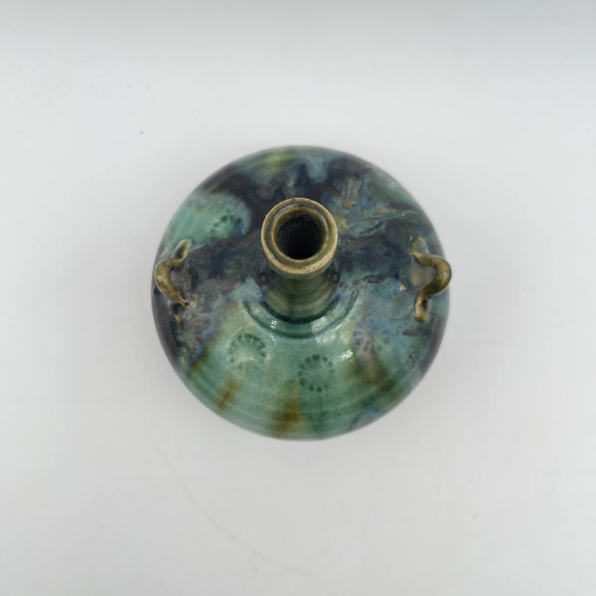 【リユース】 花瓶(フラワーベース) / 加藤宇助 / 秋坂窯 青銅釉 / 未使用 / 箱付き