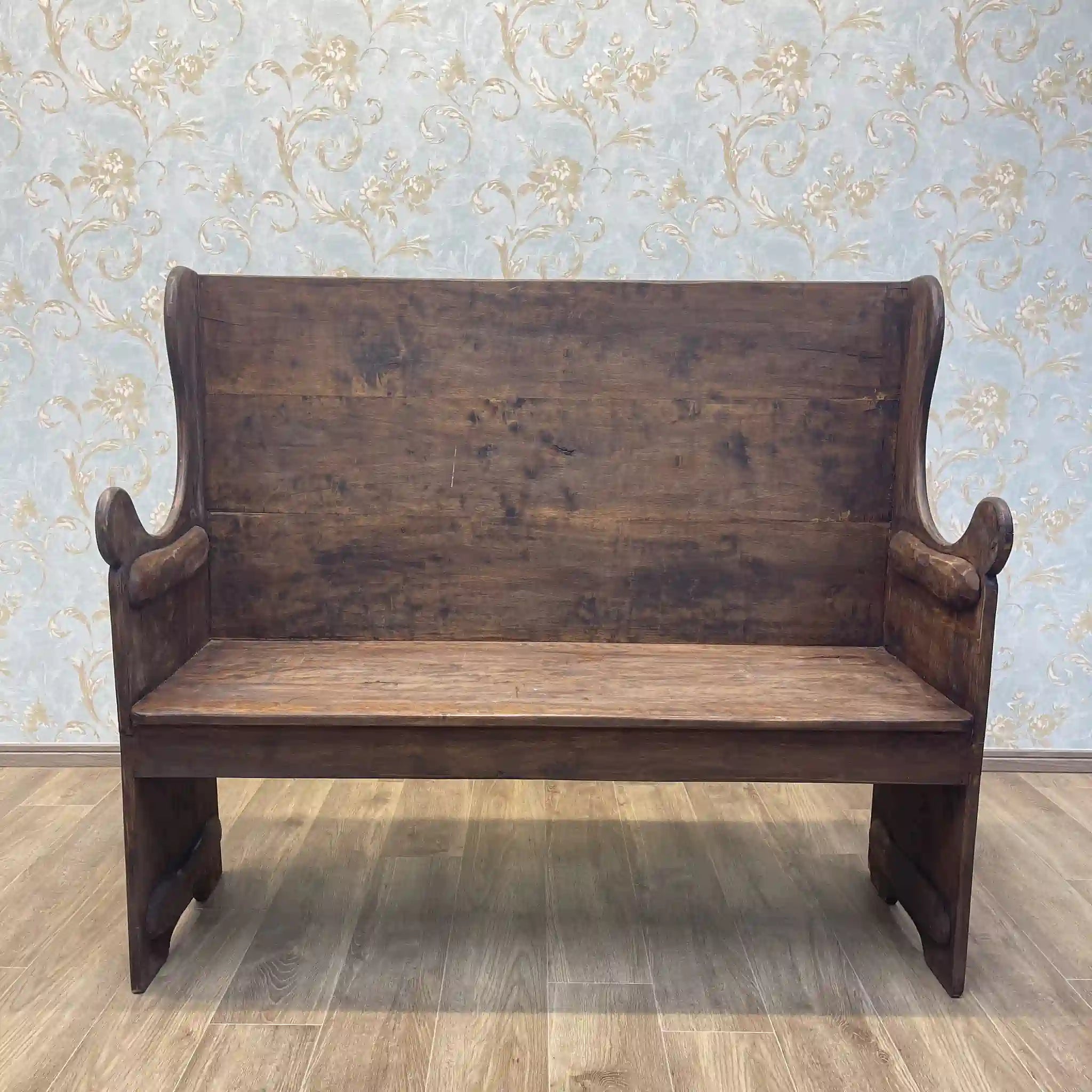 【アンティーク】 チャーチベンチ / 20世紀前期(推定) / ビーチ材 (推定) / イギリス / ハイバック