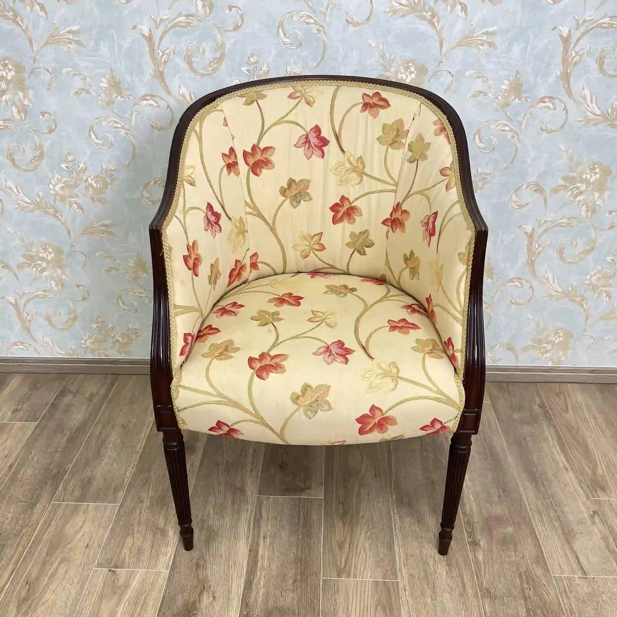 【アンティーク】 ラウンジチェア / リージェンシー様式 / イギリス / 張りぐるみ,テーパー脚,フルーティング