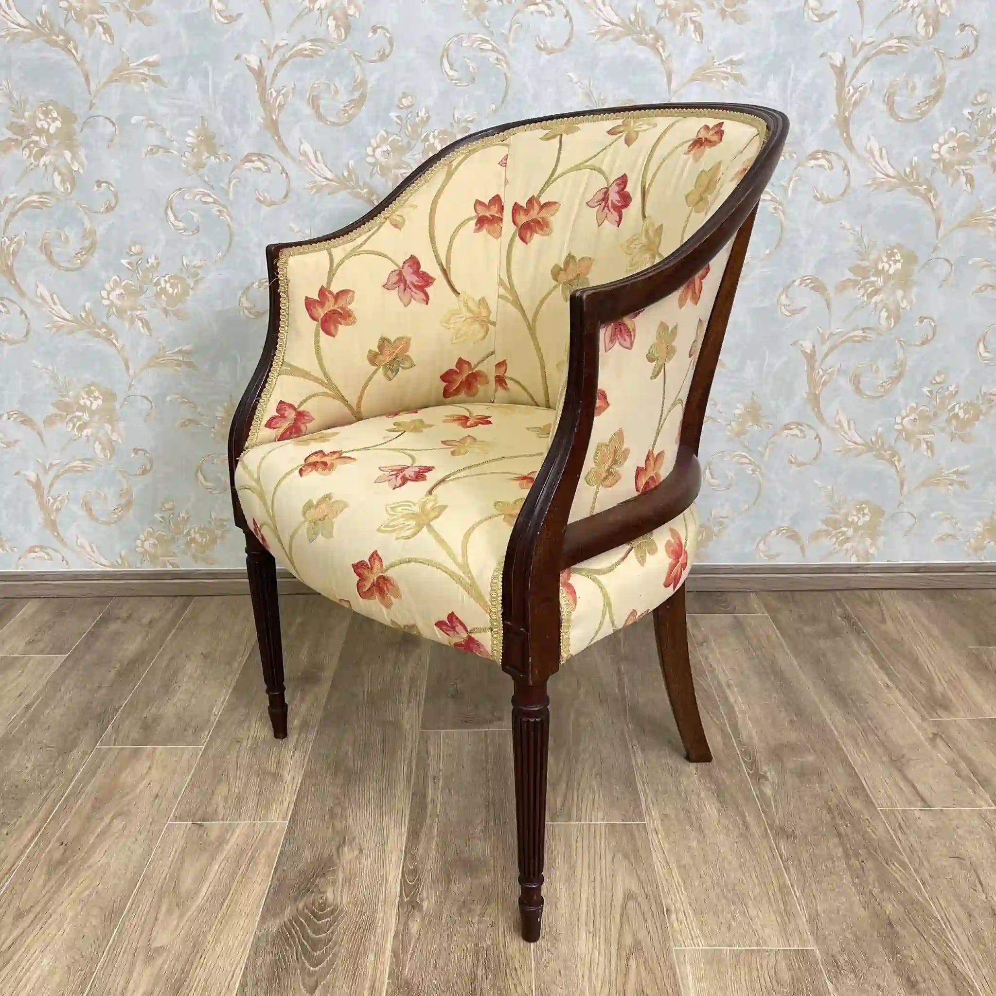 【アンティーク】 ラウンジチェア / リージェンシー様式 / イギリス / 張りぐるみ,テーパー脚,フルーティング
