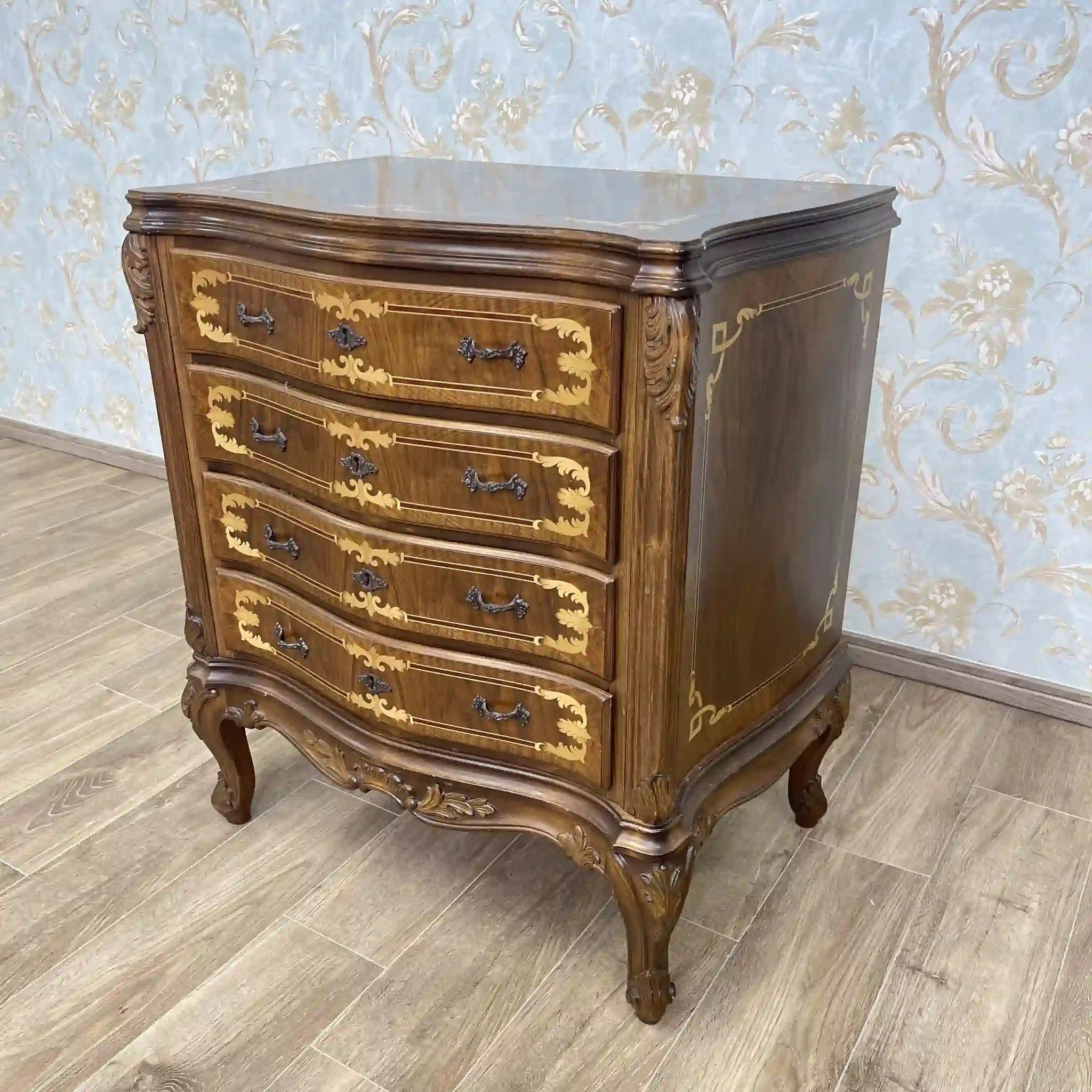 【アンティーク】 サーペンタイン型チェスト / フランス / 象嵌,猫脚