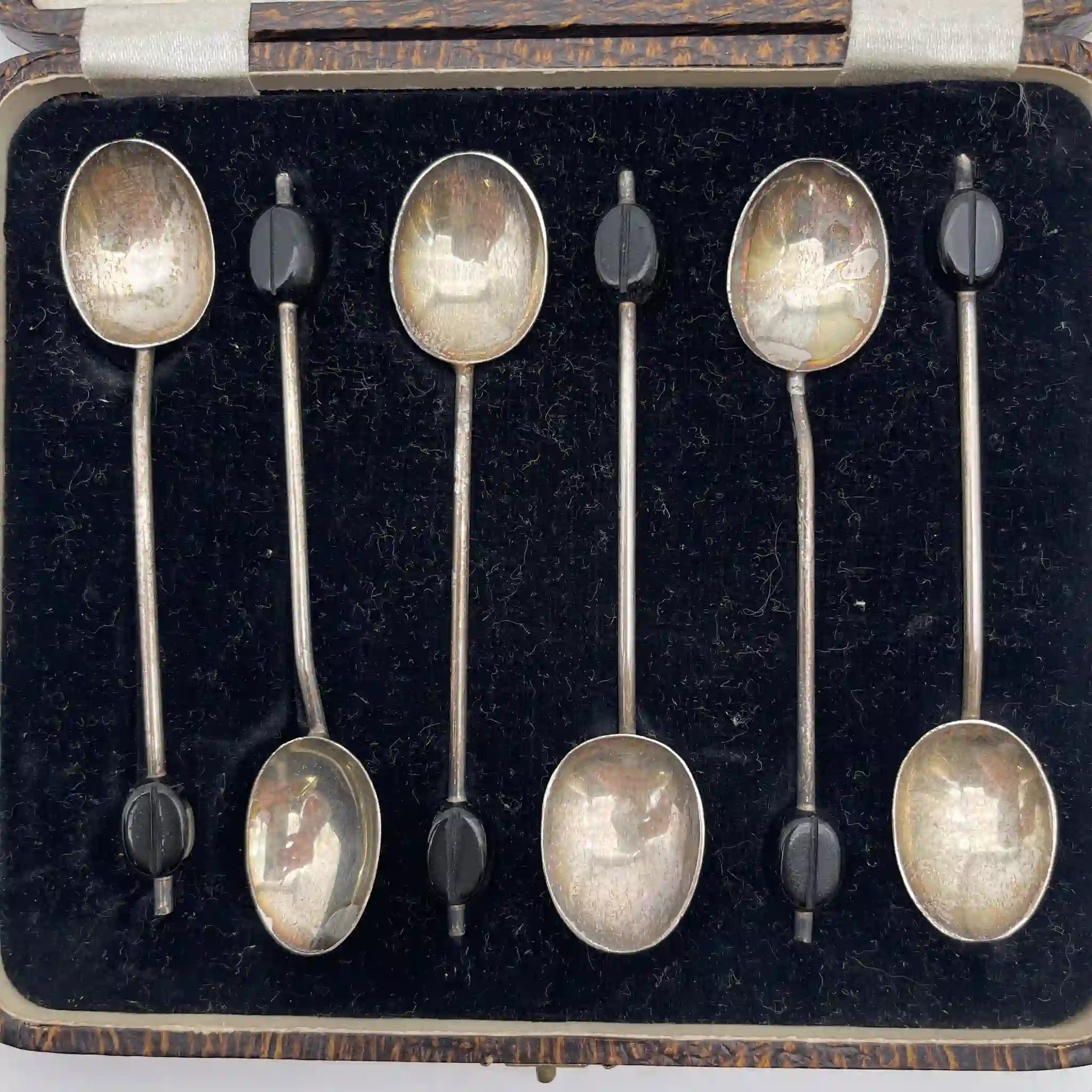 【古董】咖啡匙6p / Maxwell & Sons (Maxwell & Sons) / 1920s /斯特林银/英国/咖啡豆顶部,盒子