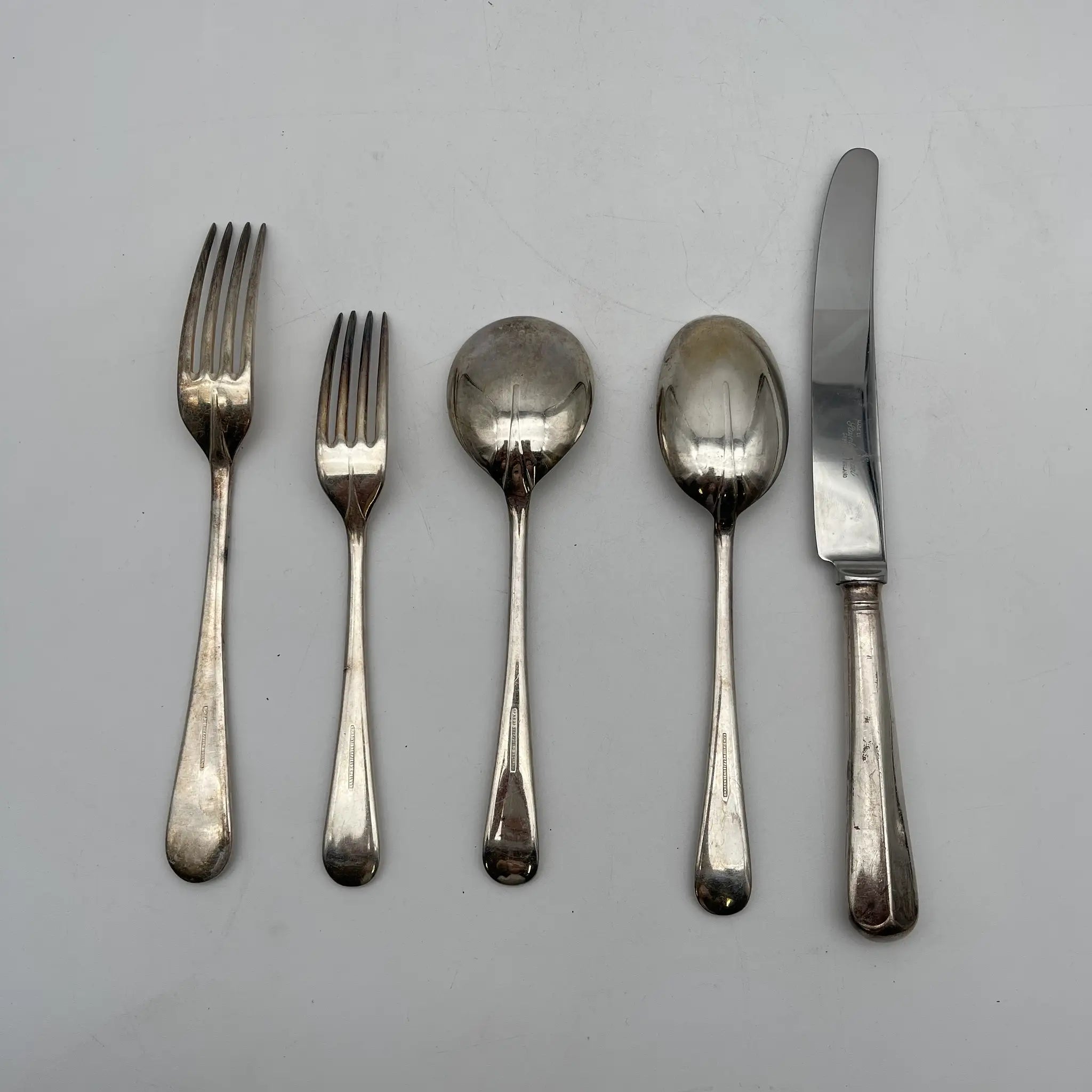 【复古】餐具套装6p /餐桌刀餐桌叉甜点叉子餐桌勺汤勺/估计1920-1950s /银盘/英国/ epns