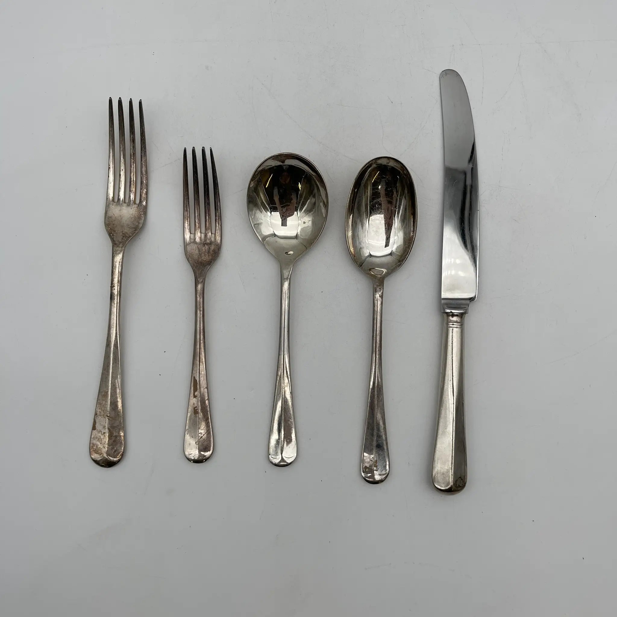 【复古】餐具套装6p /餐桌刀餐桌叉甜点叉子餐桌勺汤勺/估计1920-1950s /银盘/英国/ epns