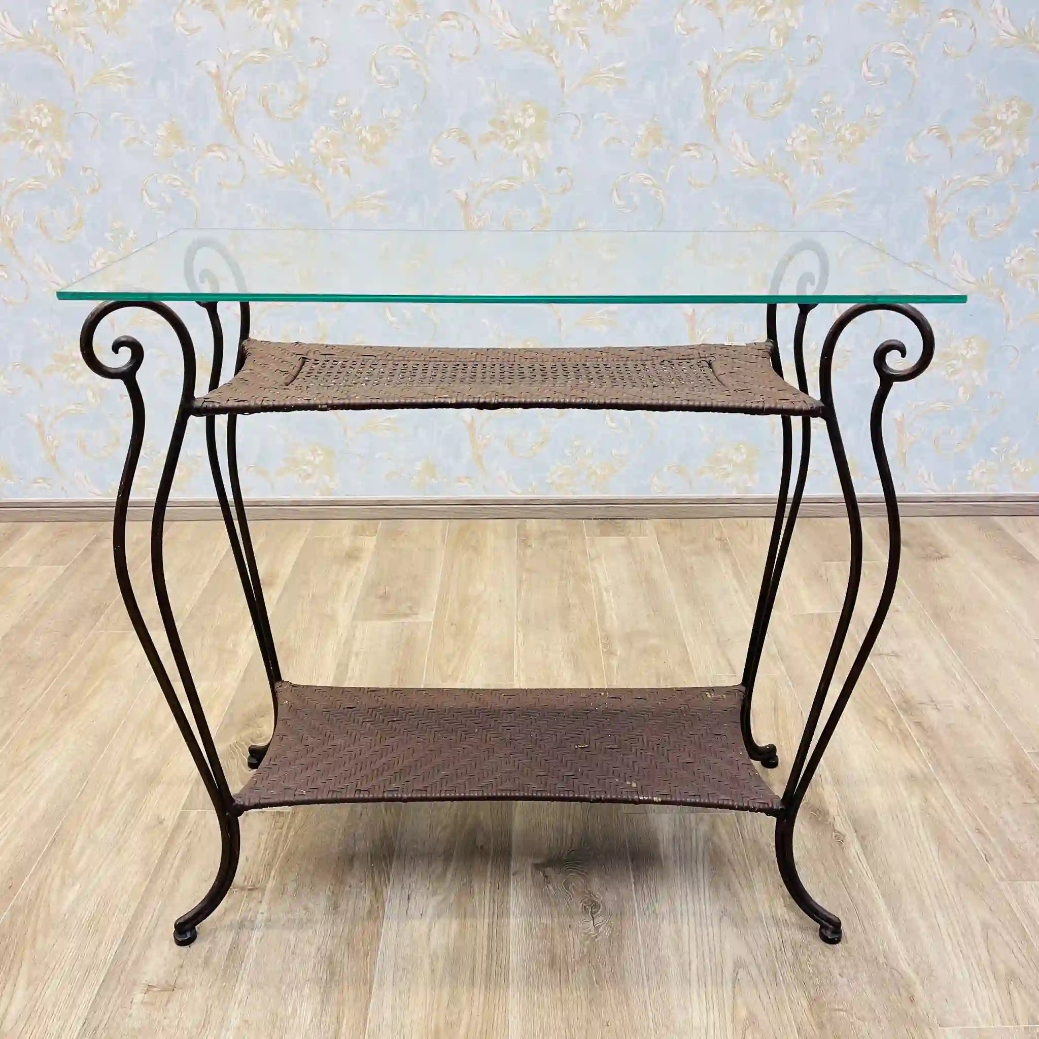 【リユース】 ガラステーブル / ラタン / ガラス天板