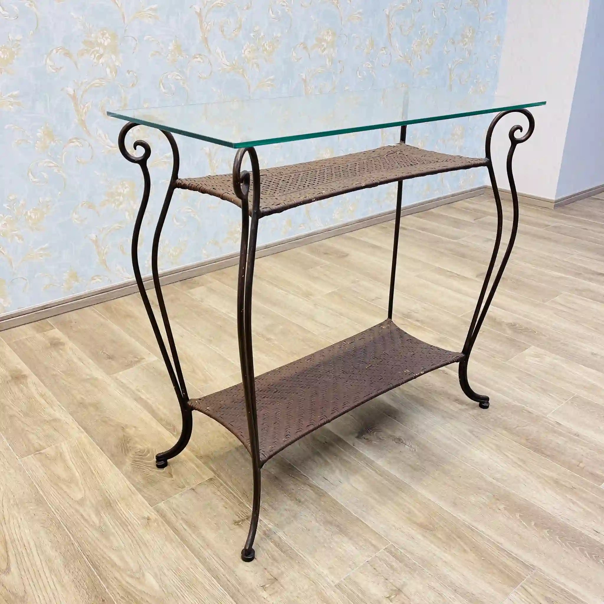 【リユース】 ガラステーブル / ラタン / ガラス天板