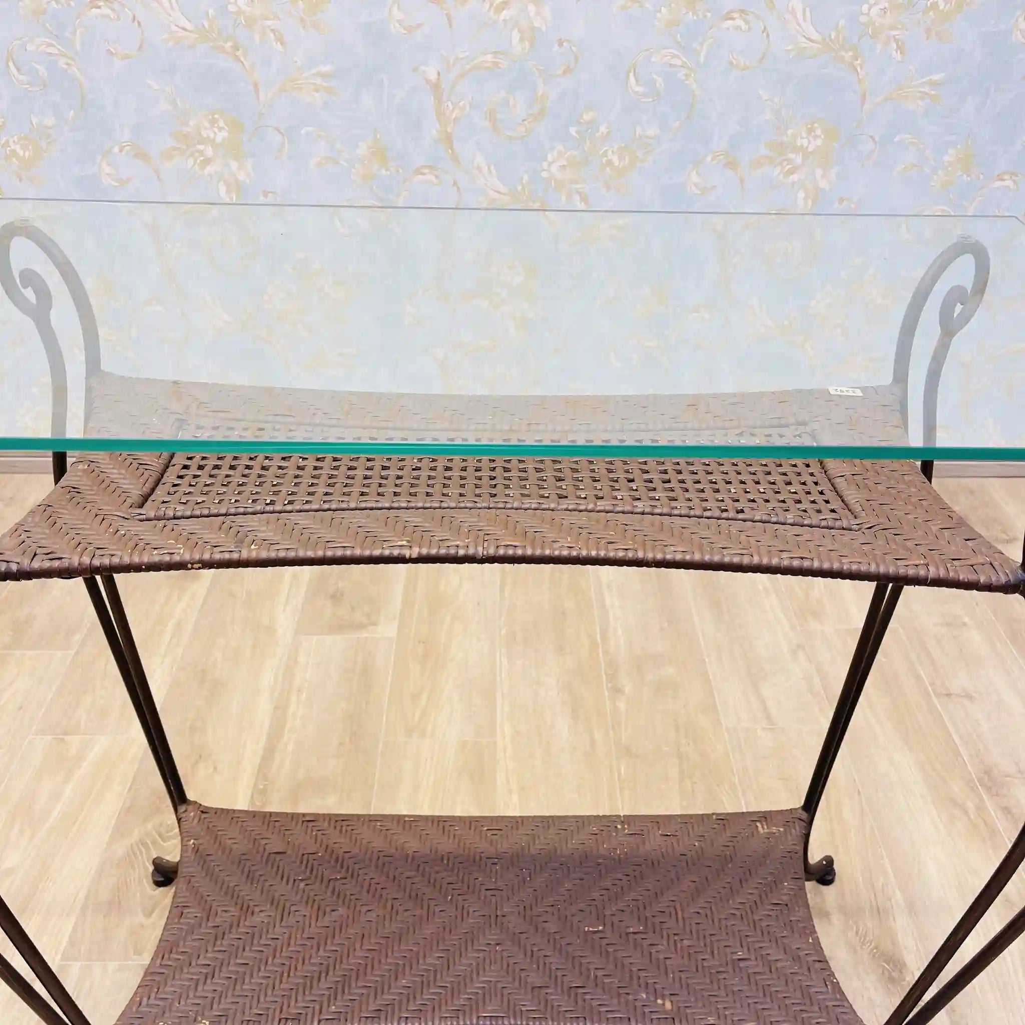 【リユース】 ガラステーブル / ラタン / ガラス天板