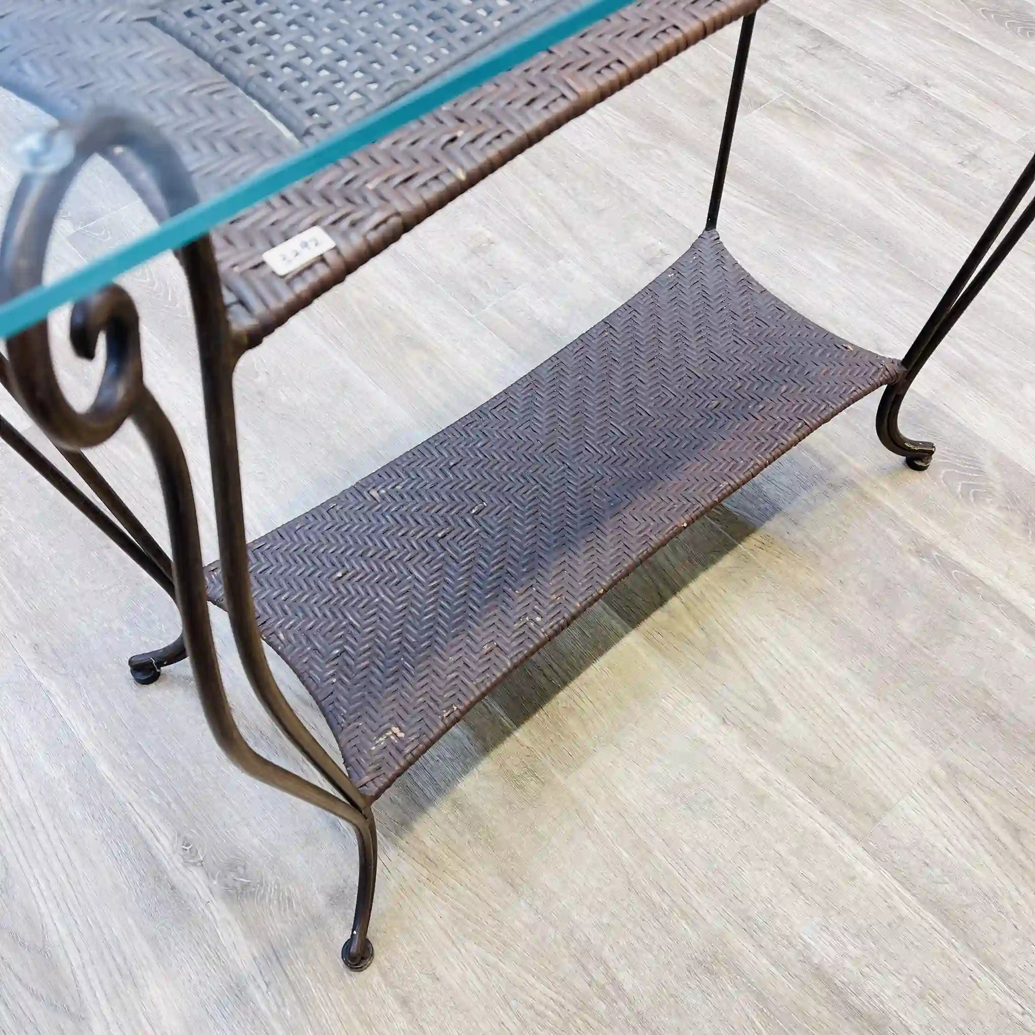 【リユース】 ガラステーブル / ラタン / ガラス天板