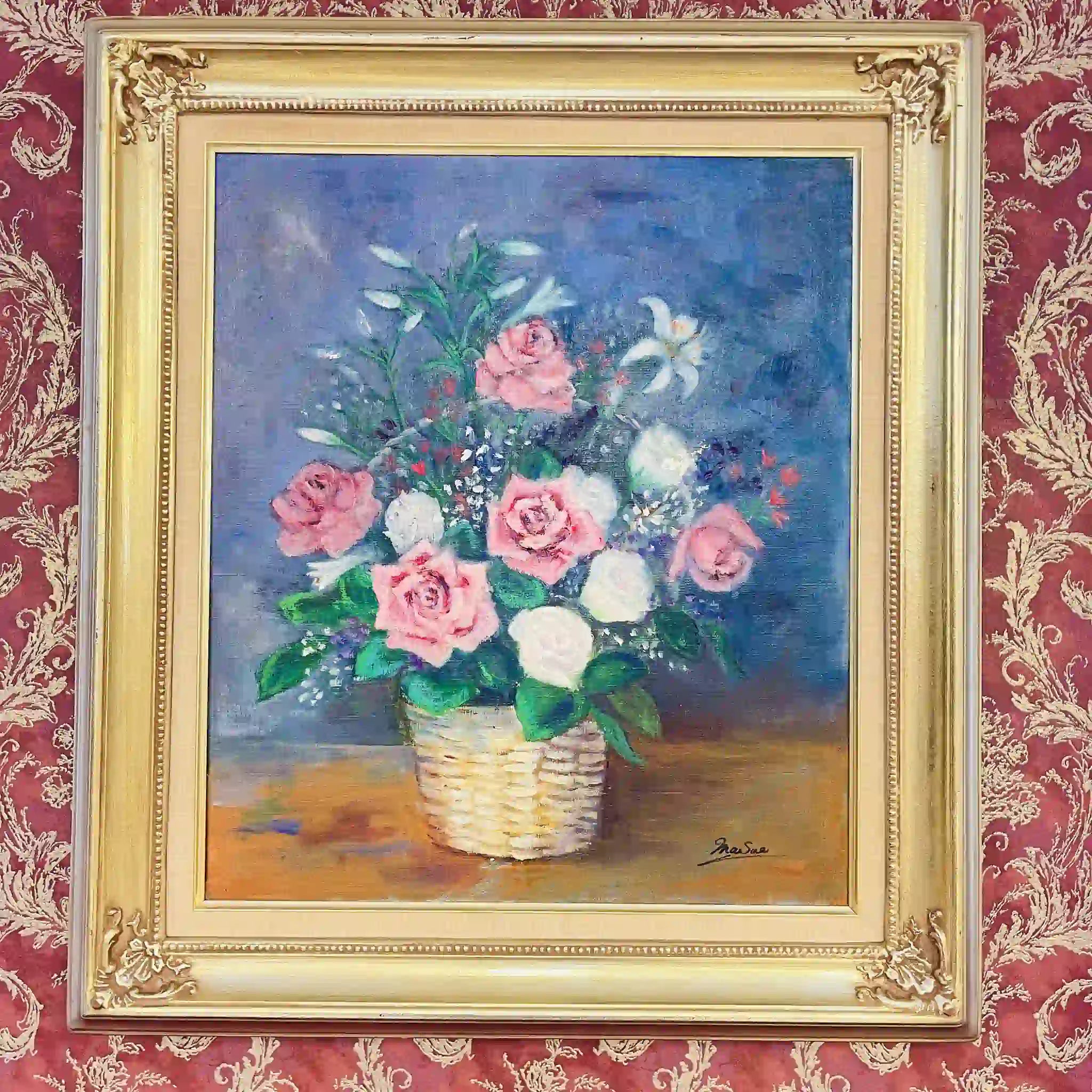 【アート/装飾品】 油彩画 薔薇