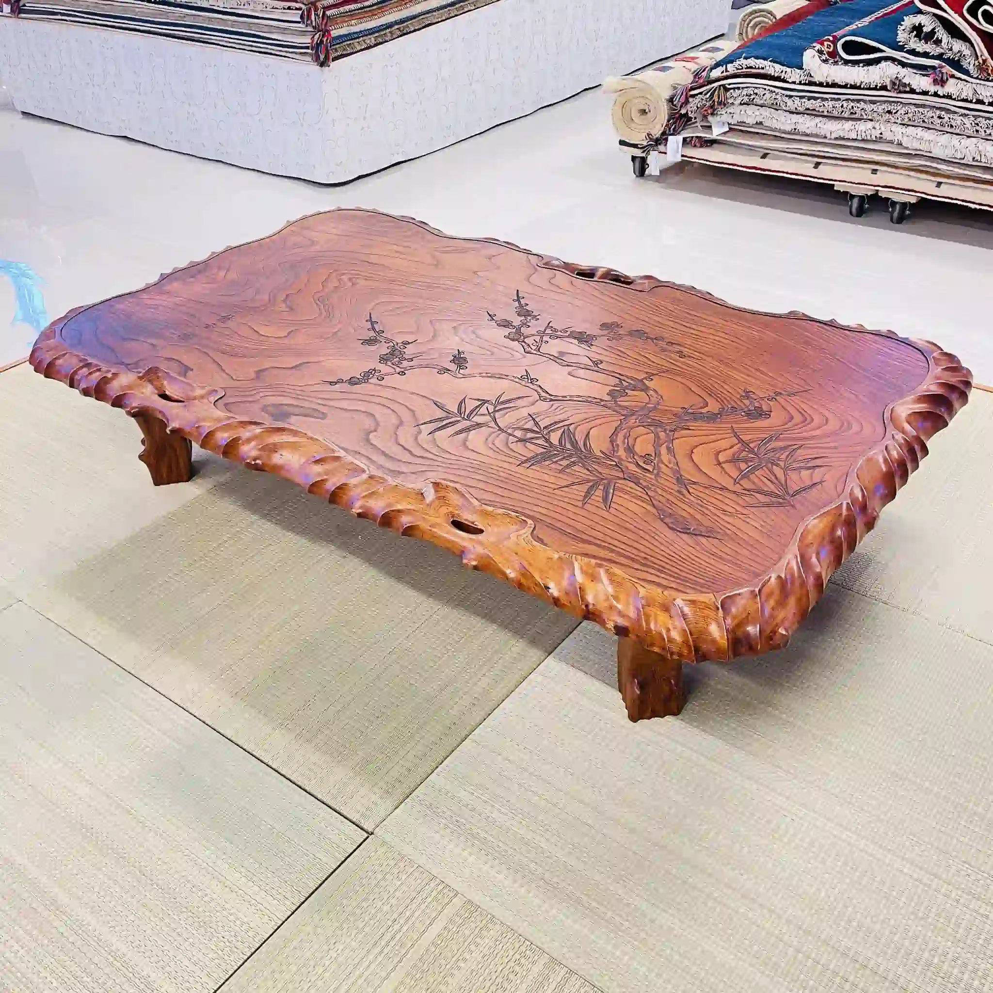 【リユース】 飾り彫り座卓 / 一枚板