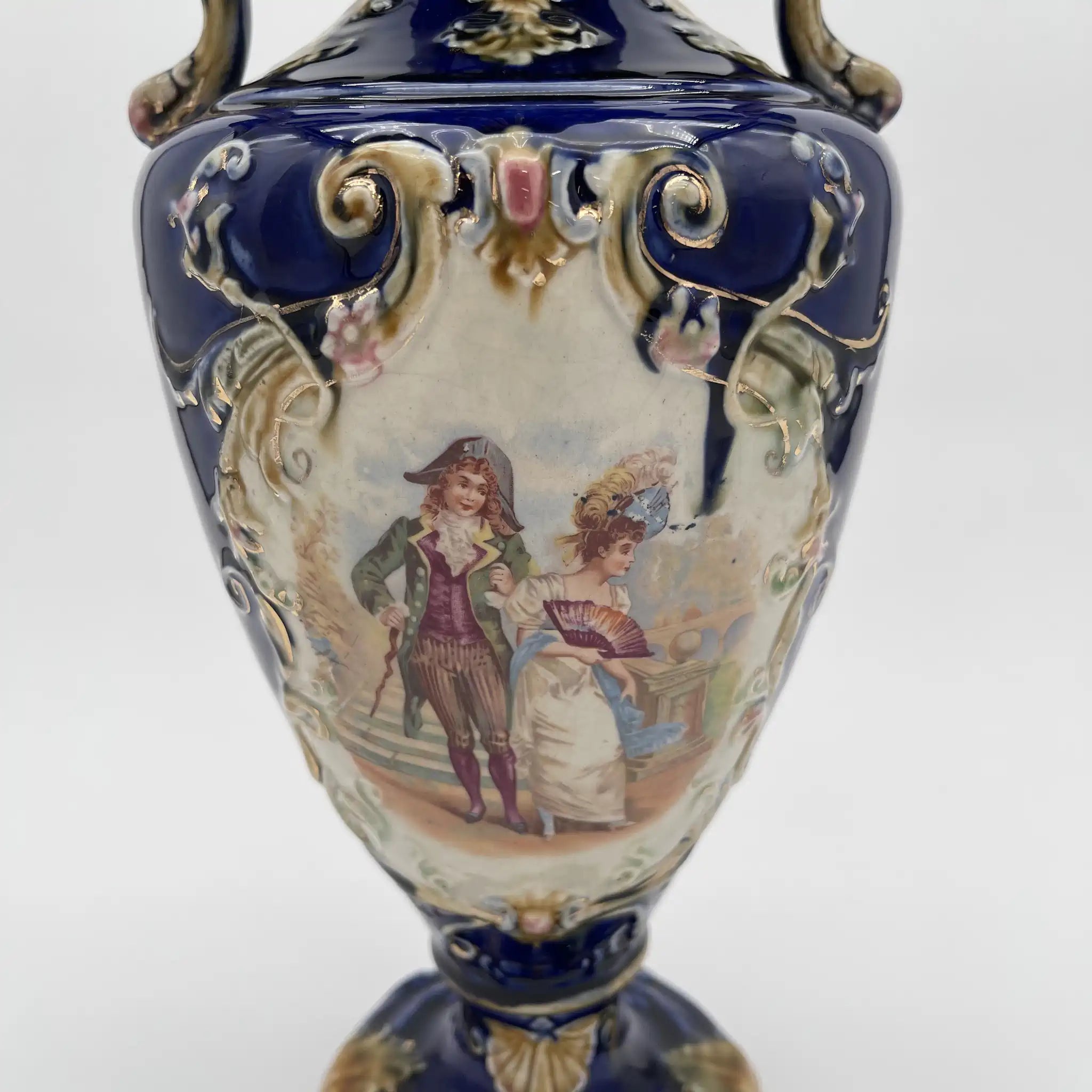 【アンティーク】 フラワーベース(花瓶) / ヴィクトリアン・ロココ・リバイバル / 19世紀後半から20世紀初頭 / イギリス / ハンドペイント・ボタニカル,ドット・ゴールド(金盛),ロココ・スクロール