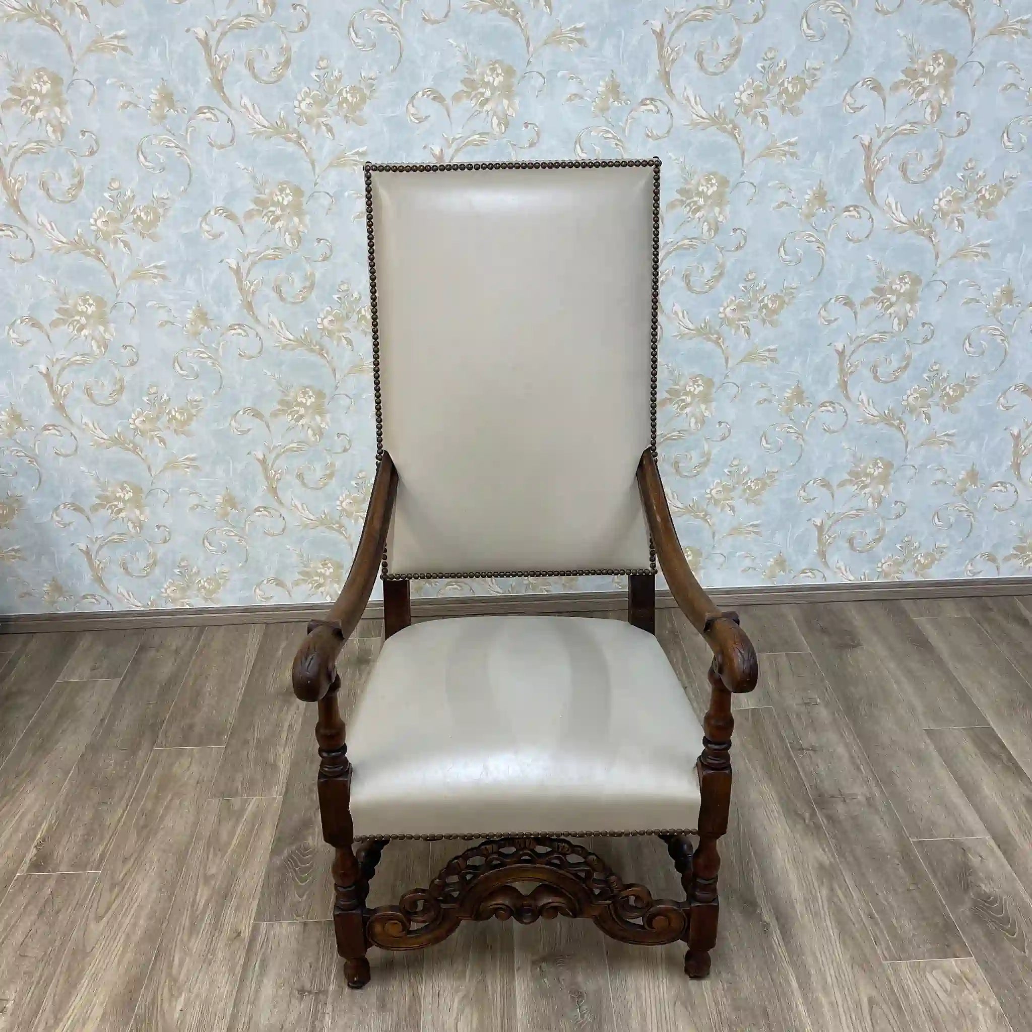 【アンティーク】 ハイバックチェア / 推定20C初頭 / ウォールナット材 / フランス / バラスター, スクロール, 透かし彫り