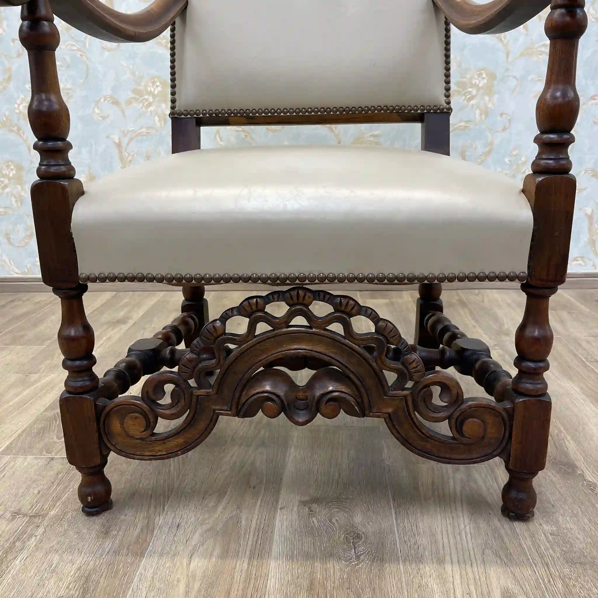 【アンティーク】 ハイバックチェア / 推定20C初頭 / ウォールナット材 / フランス / バラスター, スクロール, 透かし彫り