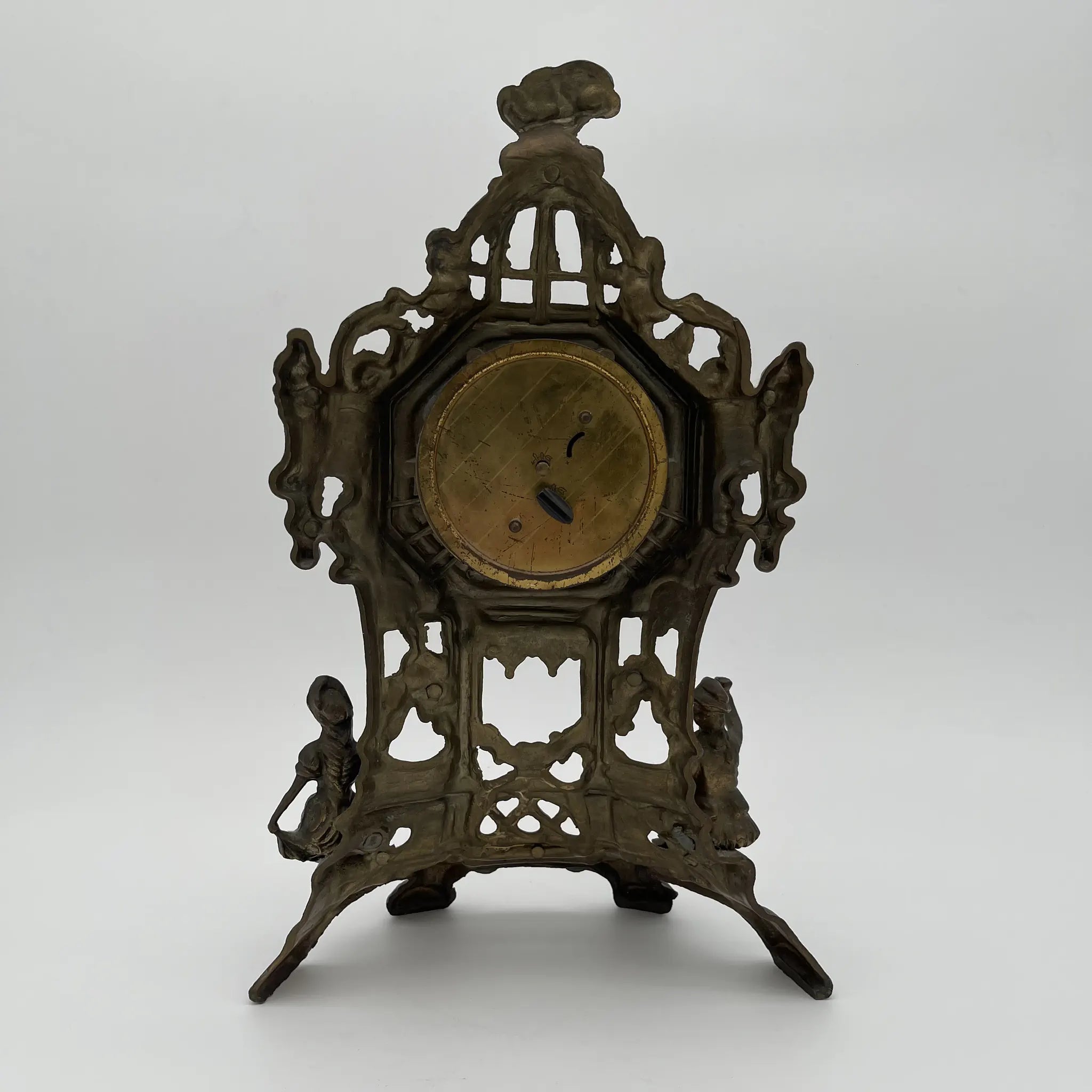 Antique Brass Mantle Clock / Rococo Revival / 1950s-1970s / Germany