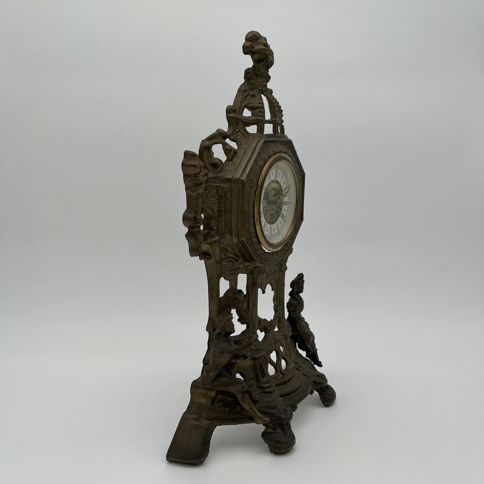 Antique Brass Mantle Clock / Rococo Revival / 1950s-1970s / Germany