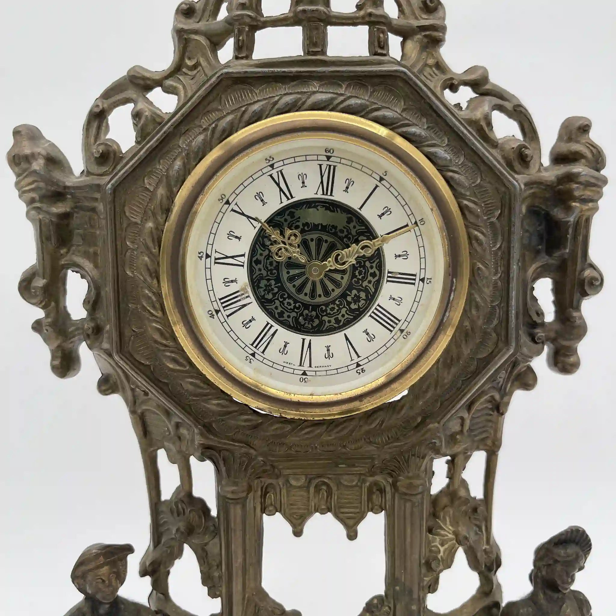 Antique Brass Mantle Clock / Rococo Revival / 1950s-1970s / Germany