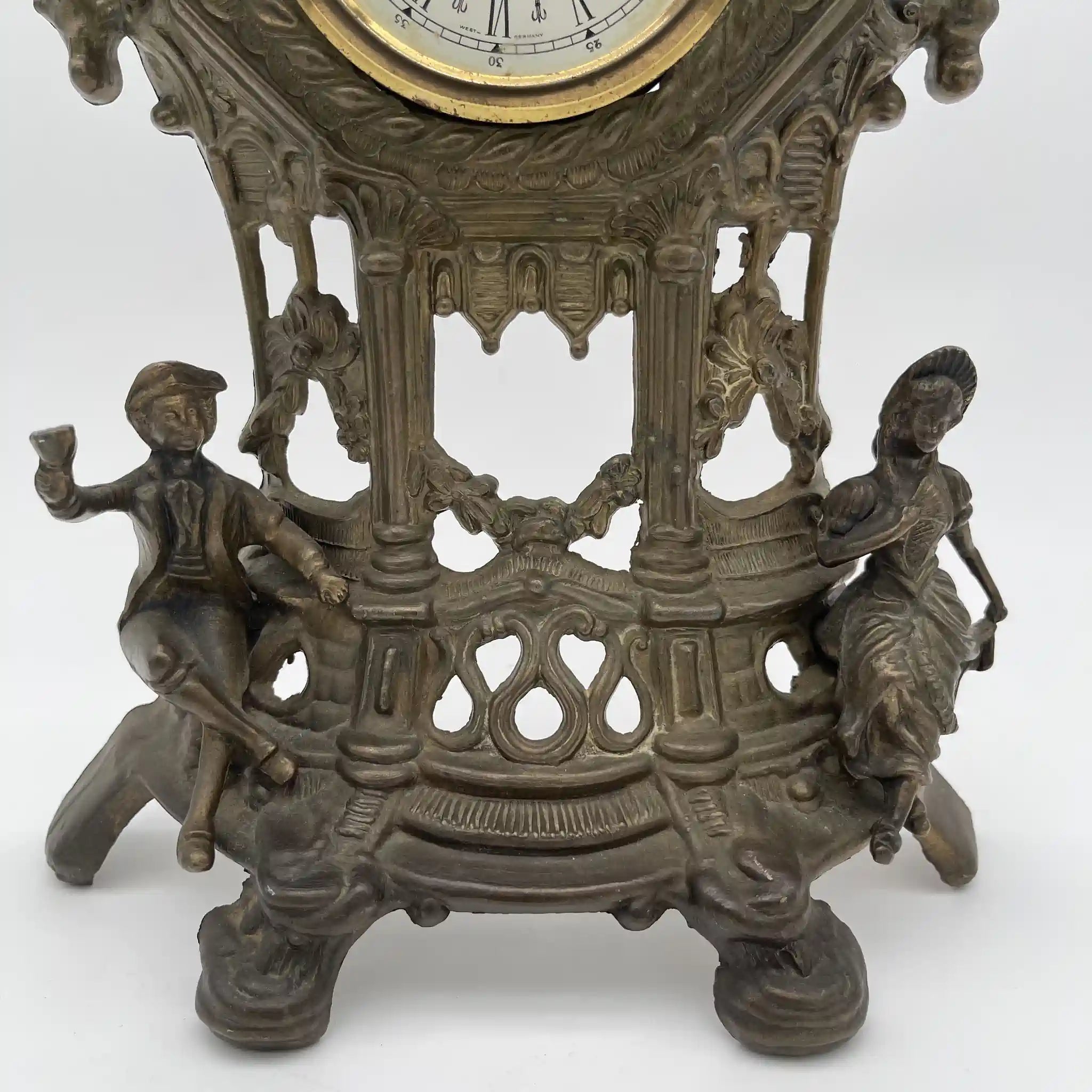 Antique Brass Mantle Clock / Rococo Revival / 1950s-1970s / Germany
