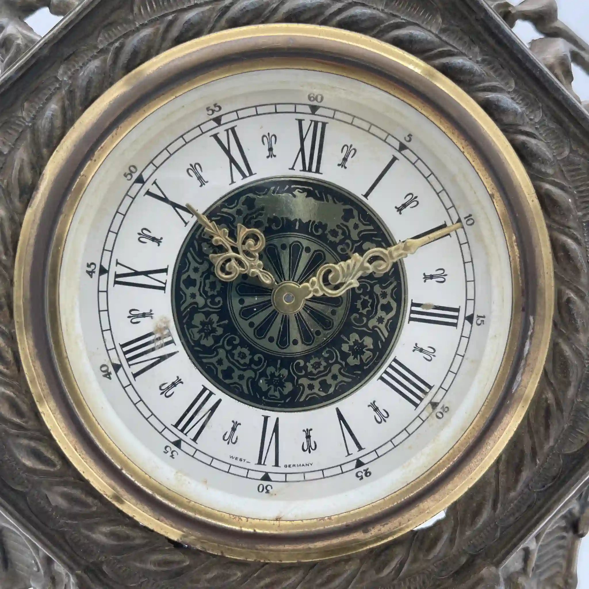 Antique Brass Mantle Clock / Rococo Revival / 1950s-1970s / Germany