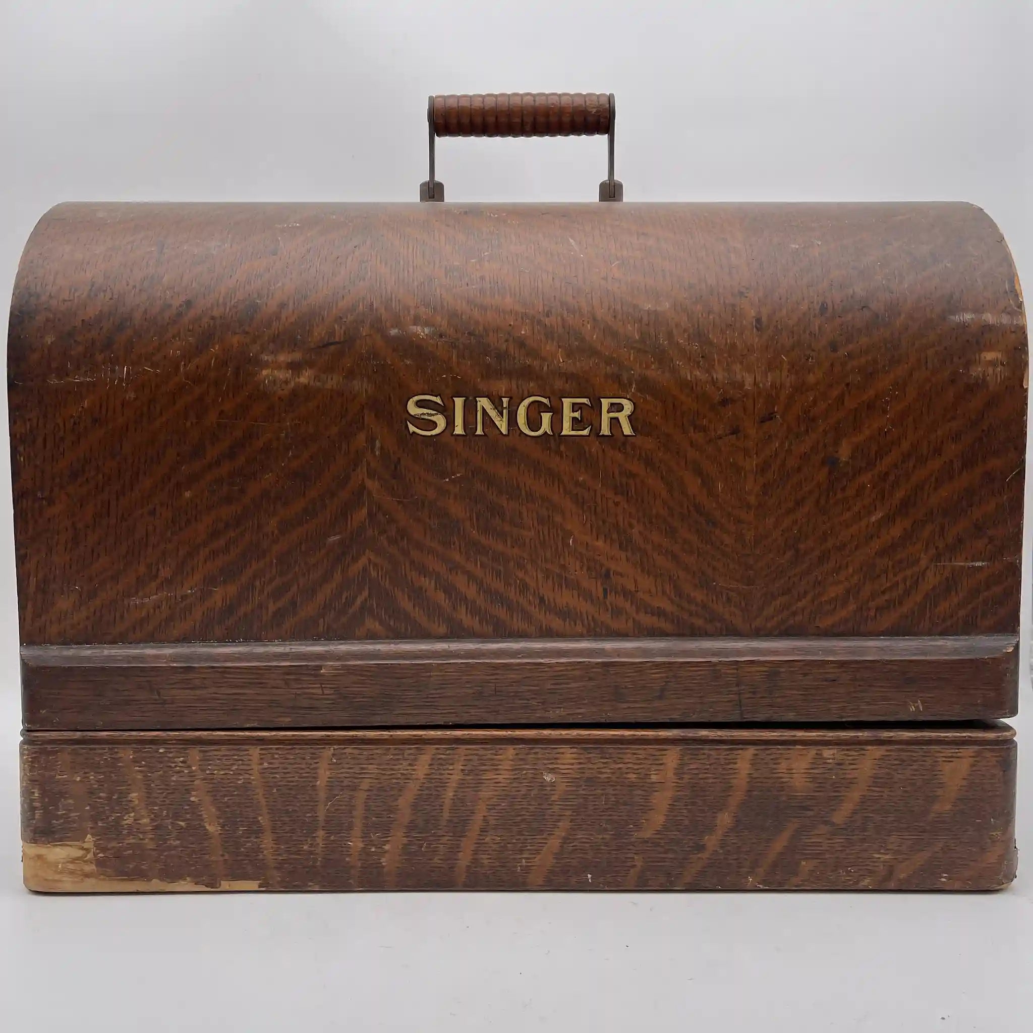 【复古】手工缝纫机/ Singer / 1930s /橡木/英国/带盒子,带说明书