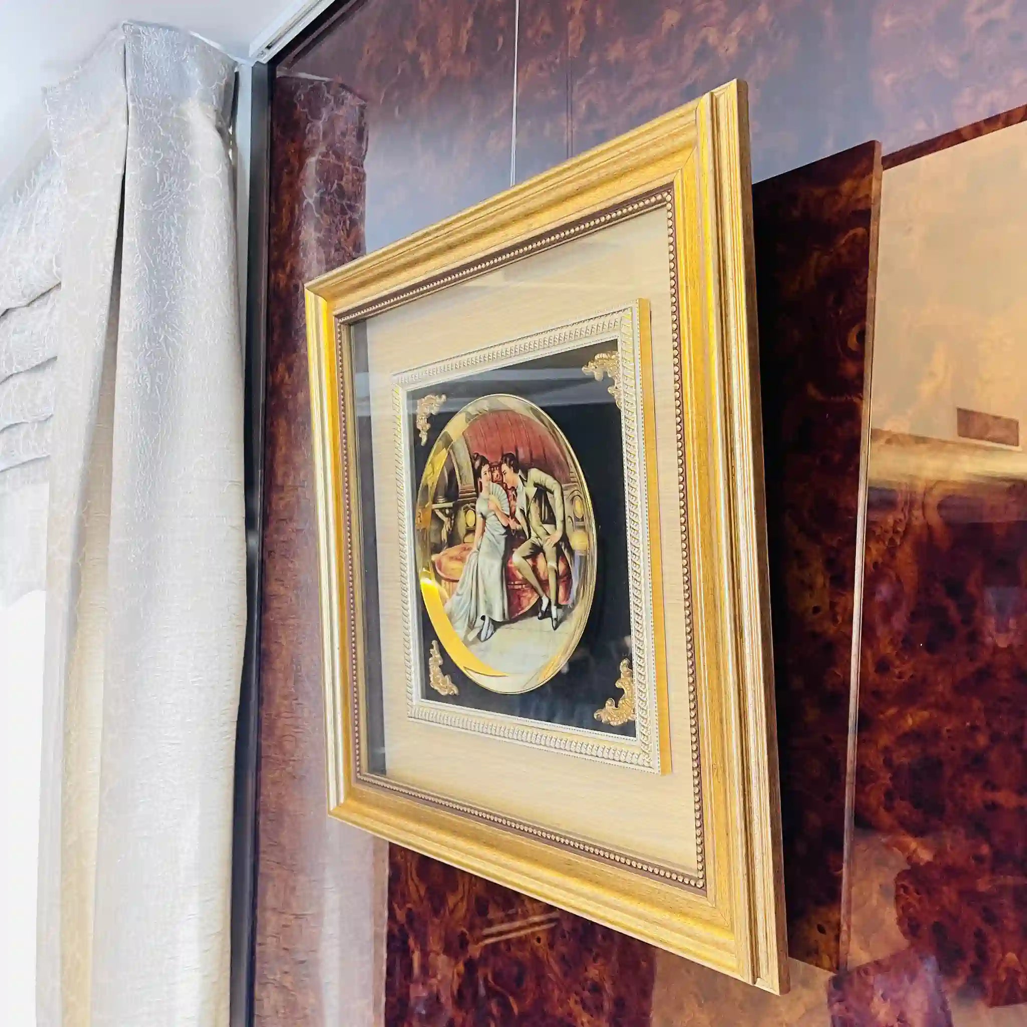 【アンティーク】 皿入り絵画 アートフレーム