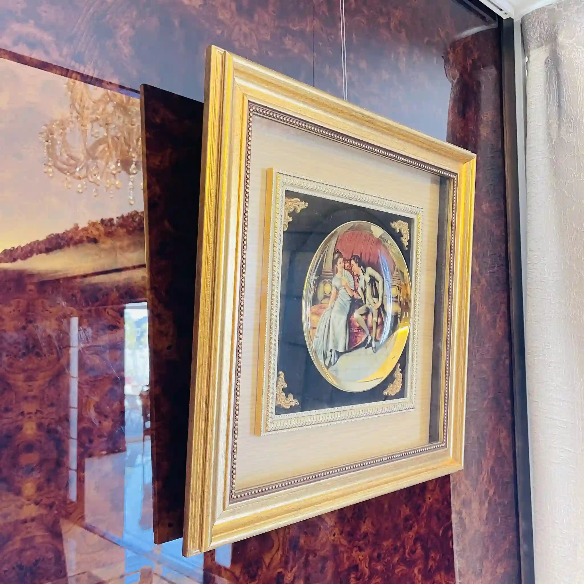 【アンティーク】 皿入り絵画 アートフレーム