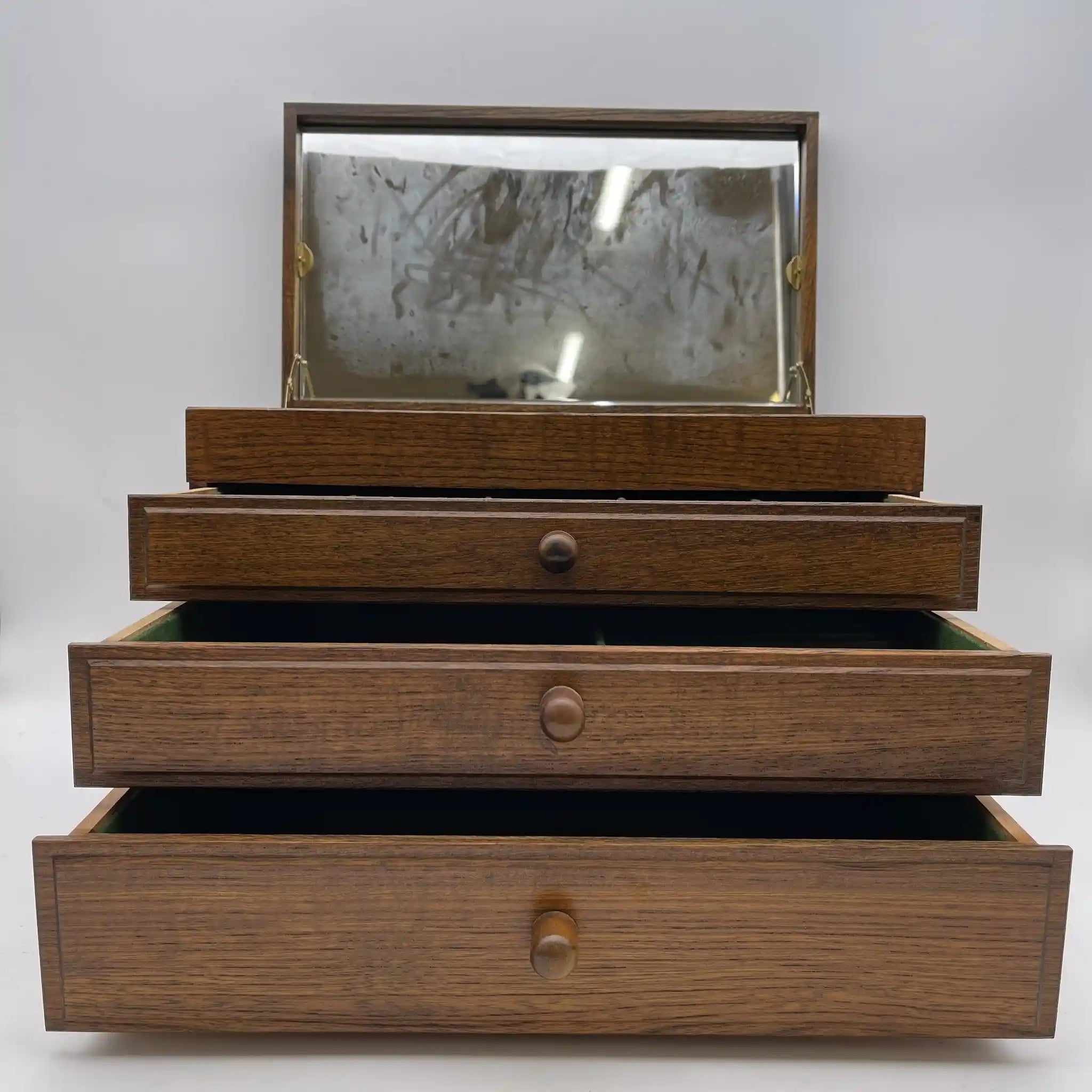 【リユース】 ジュエリーボックス / ナラ材 / 日本 / 鏡付, 仕切り付