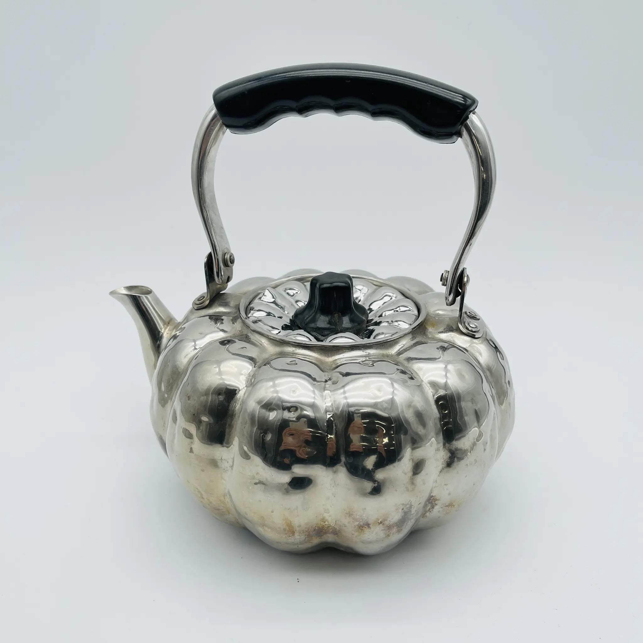 Vintage pumpkin-shaped vase / Minagawado / Japan / Silver finish