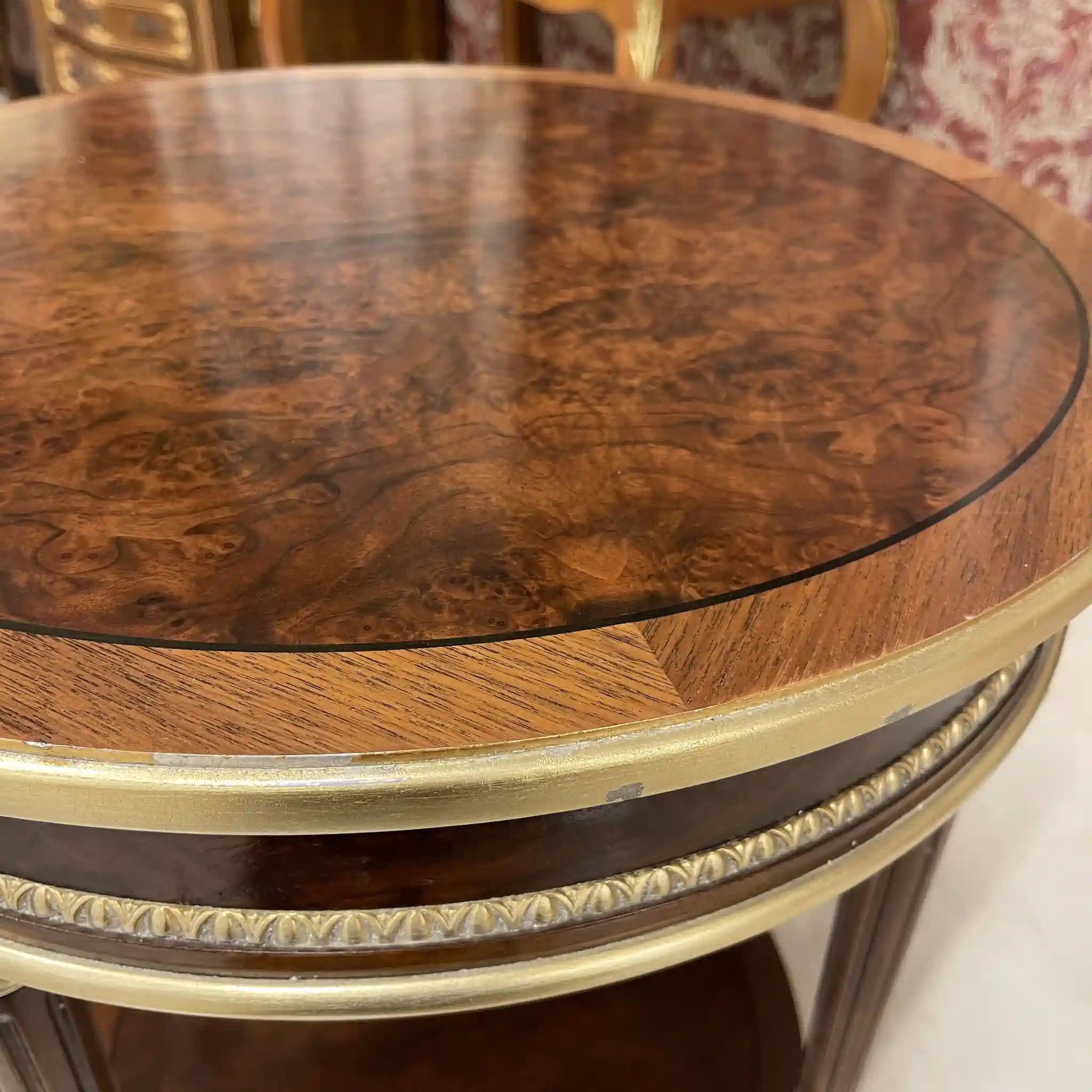 古董雙層燈桌/帝國風格/胡桃木瘤材質/英國直接進口