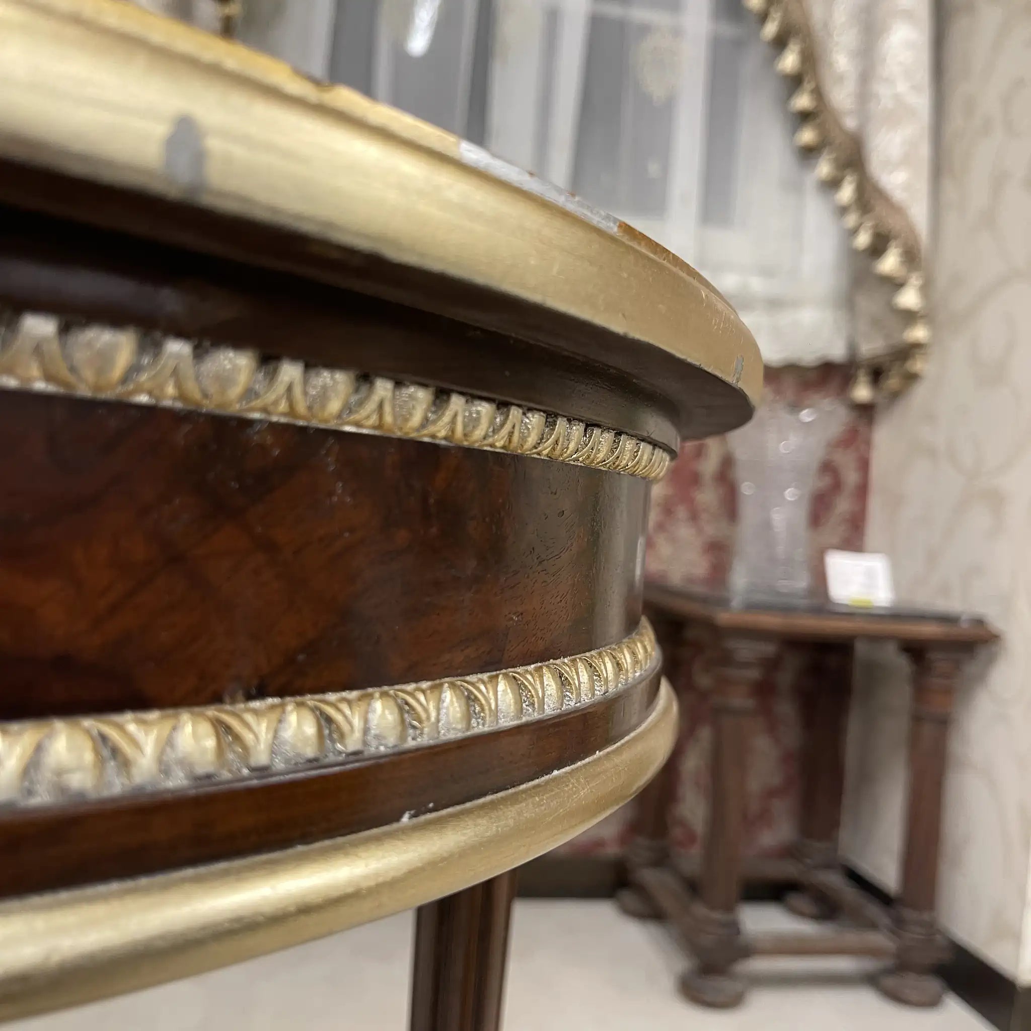 古董雙層燈桌/帝國風格/胡桃木瘤材質/英國直接進口