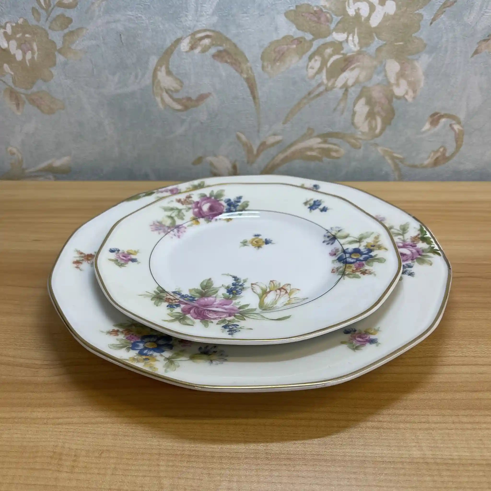 【アンティーク】 ディナープレート&デザートプレート2P / Theodore Haviland (セオドア・アビランド) / Nosegay / 推定20C前中期 / 磁器 / フランス / ブーケ, 金彩