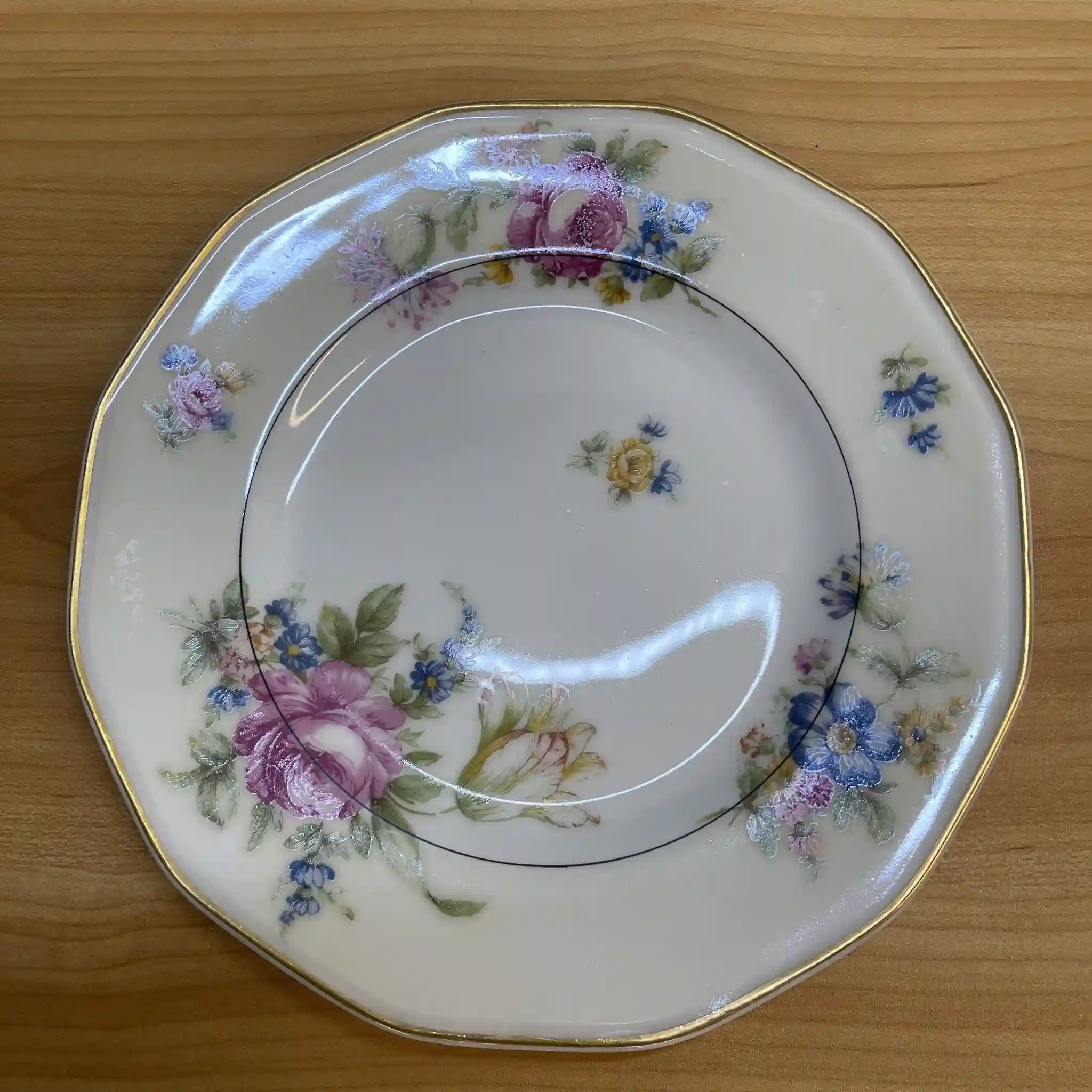 【アンティーク】 ディナープレート&デザートプレート2P / Theodore Haviland (セオドア・アビランド) / Nosegay / 推定20C前中期 / 磁器 / フランス / ブーケ, 金彩