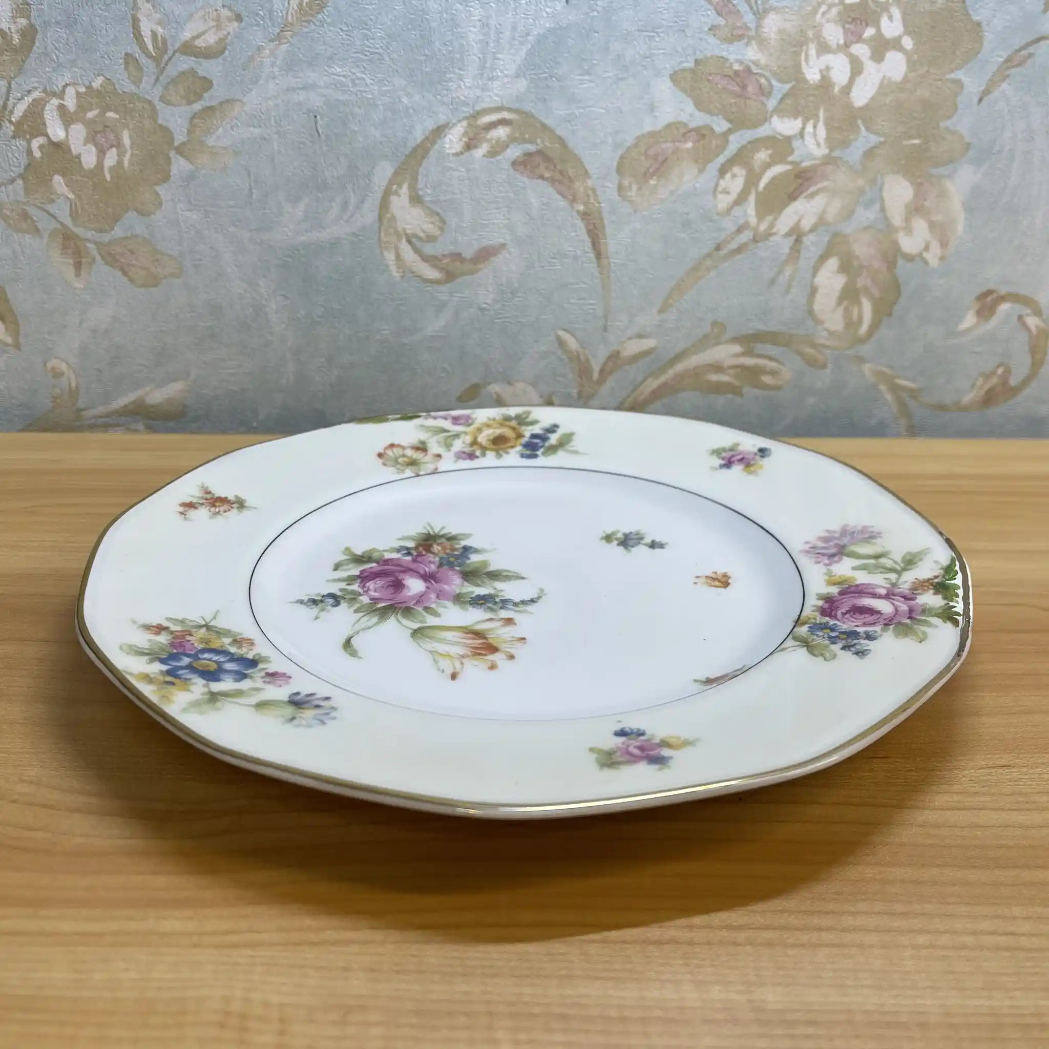 【アンティーク】 ディナープレート&デザートプレート2P / Theodore Haviland (セオドア・アビランド) / Nosegay / 推定20C前中期 / 磁器 / フランス / ブーケ, 金彩