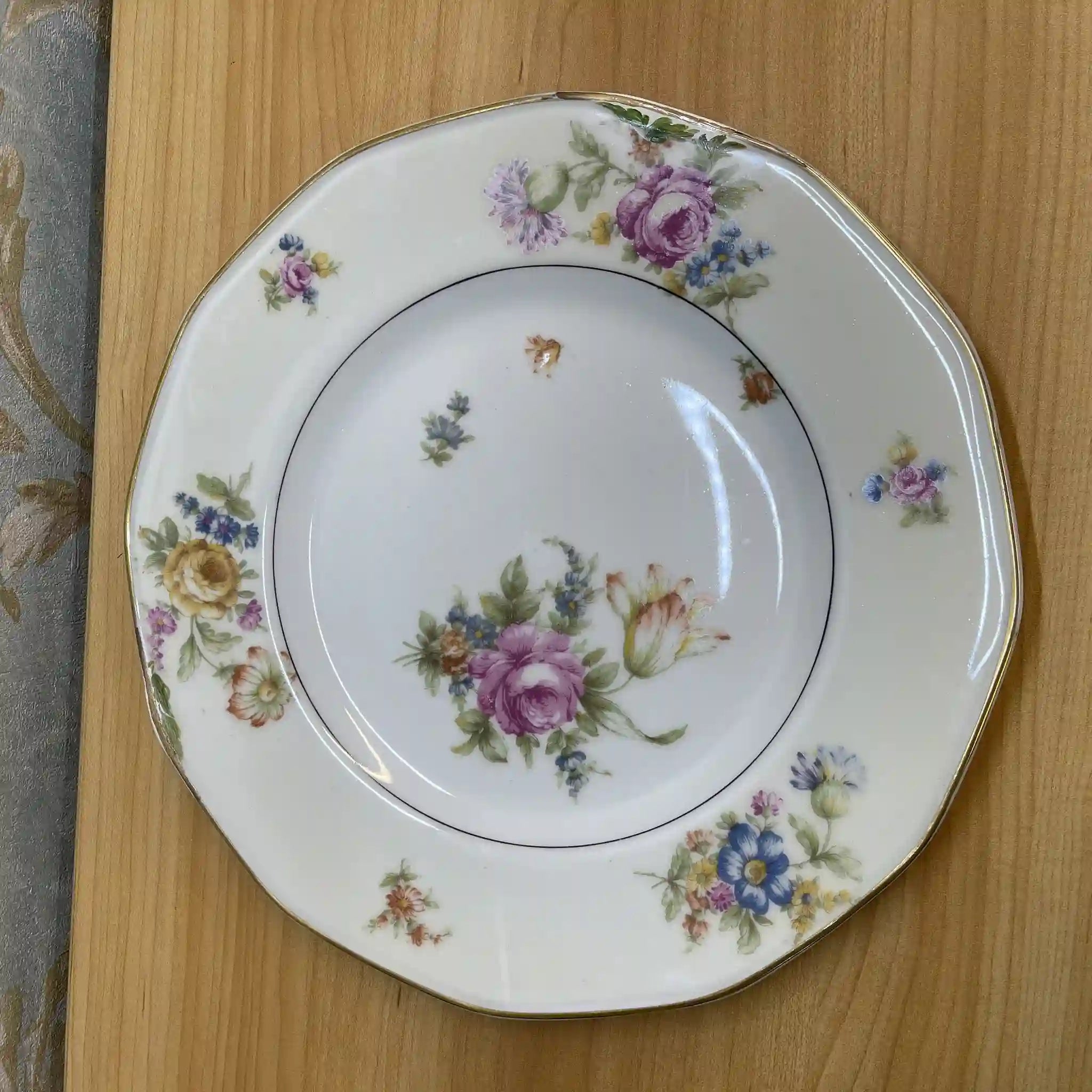 【アンティーク】 ディナープレート&デザートプレート2P / Theodore Haviland (セオドア・アビランド) / Nosegay / 推定20C前中期 / 磁器 / フランス / ブーケ, 金彩