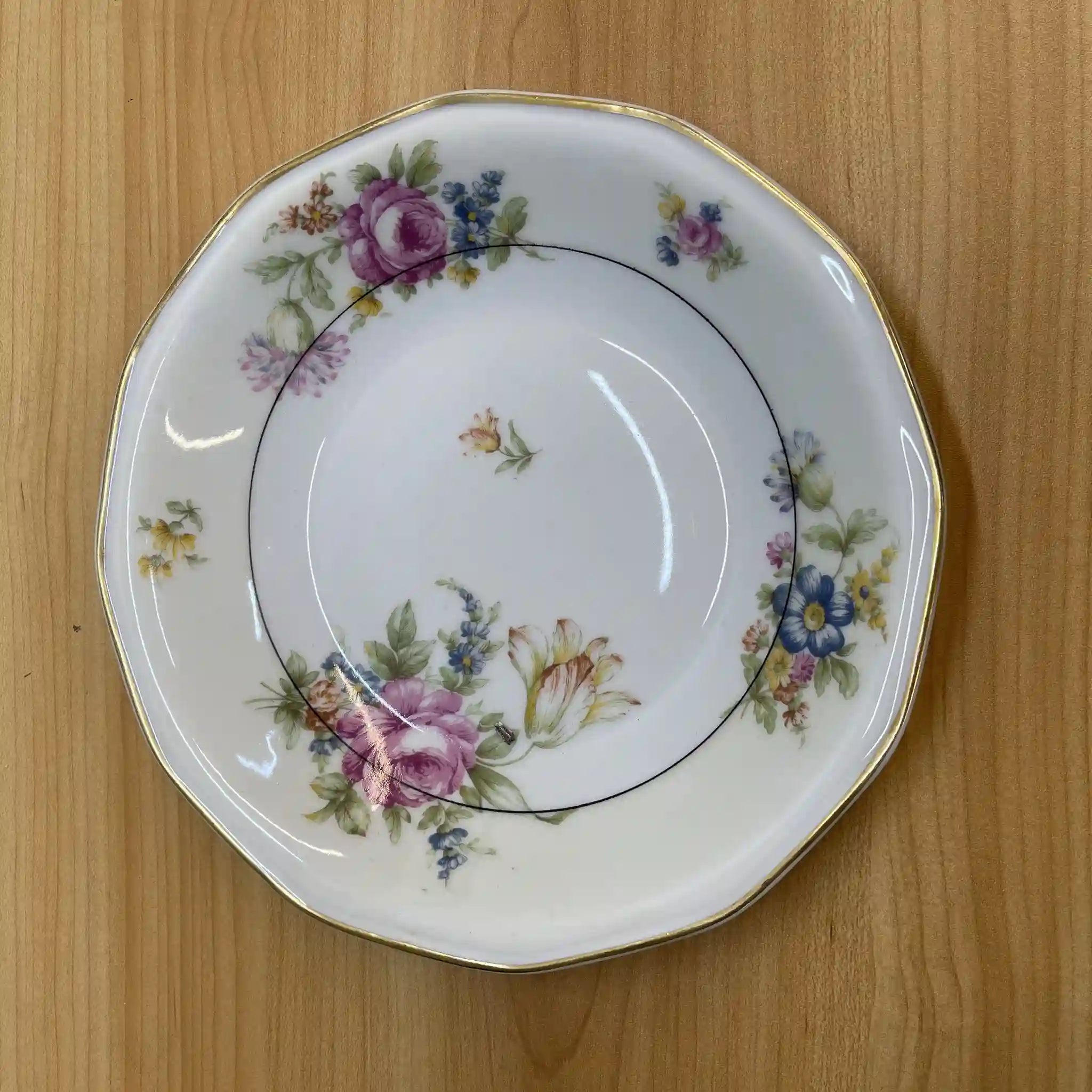 【アンティーク】 スーププレート (深皿) / Theodore Haviland (セオドア・アビランド) / Nosegay / 推定20C前中期 / 磁器 / フランス / ブーケ, 金彩