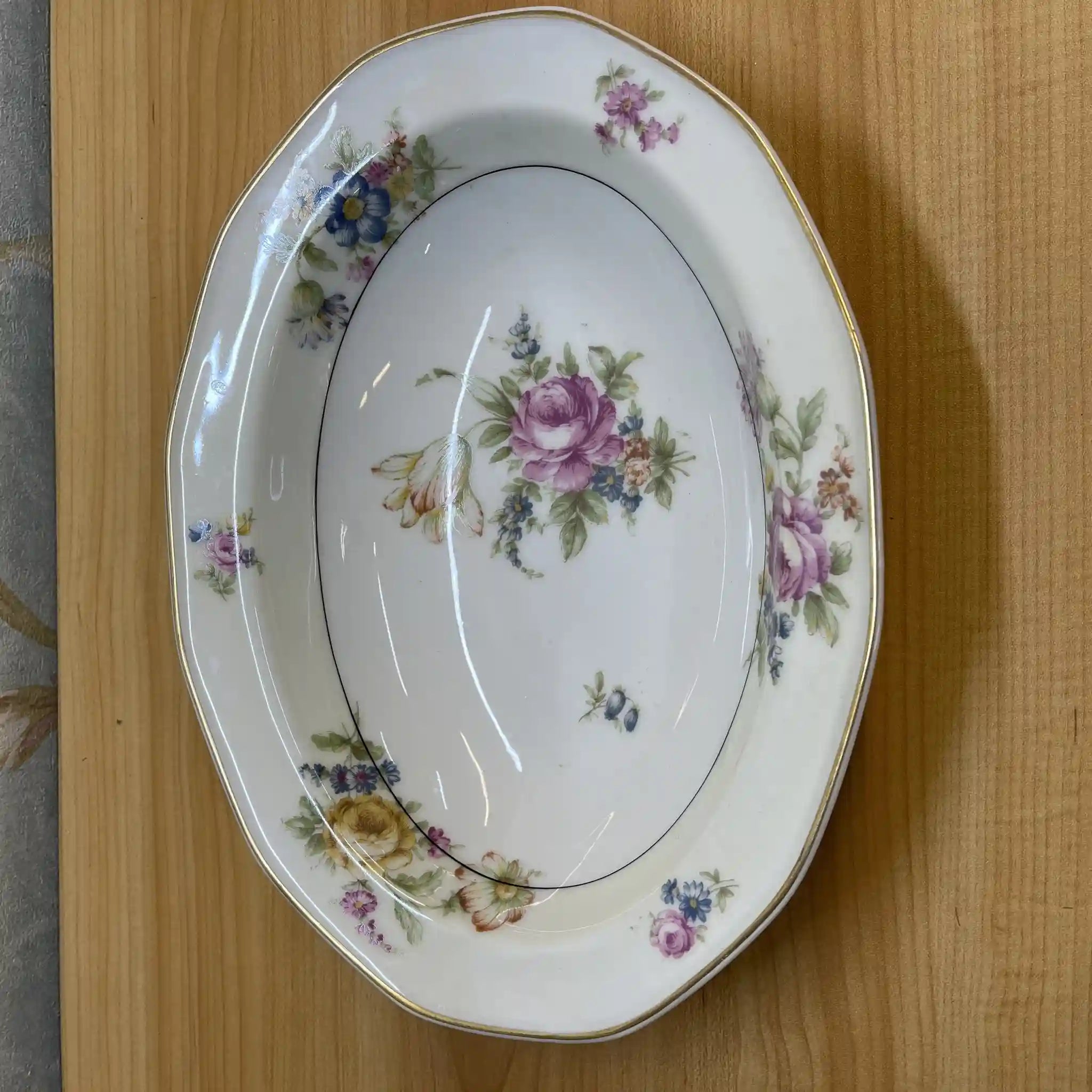 【アンティーク】 オーバル・ベジタブルボウル / Theodore Haviland (セオドア・アビランド) / Nosegay / 推定20C前中期 / 磁器 / フランス / ブーケ, 金彩