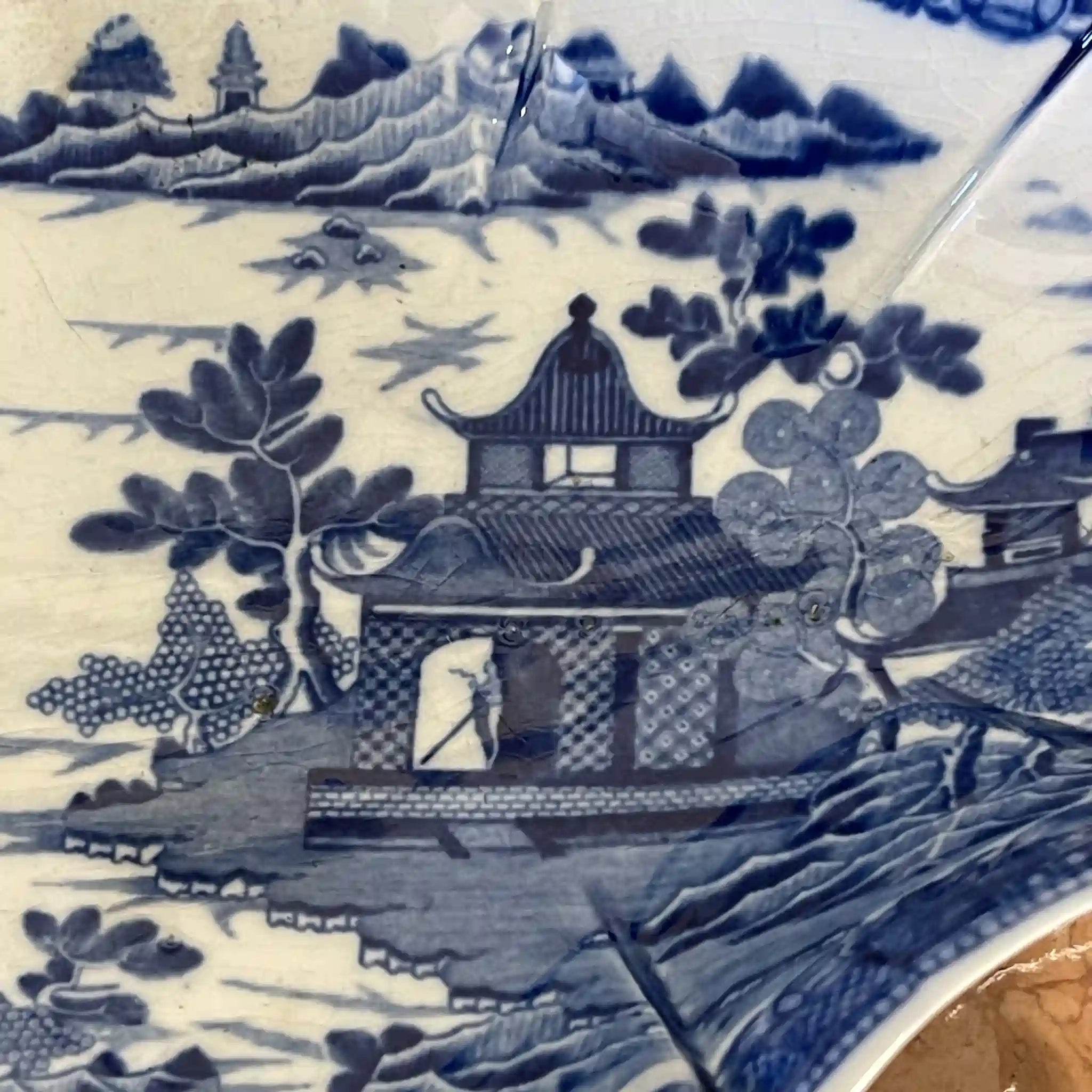 【アンティーク】 デボニア型プレート(皿) / SPODE(スポード) / 1800年頃 / 陶器 / イギリス / チャイニーズ・ランドスケープ, 脚付