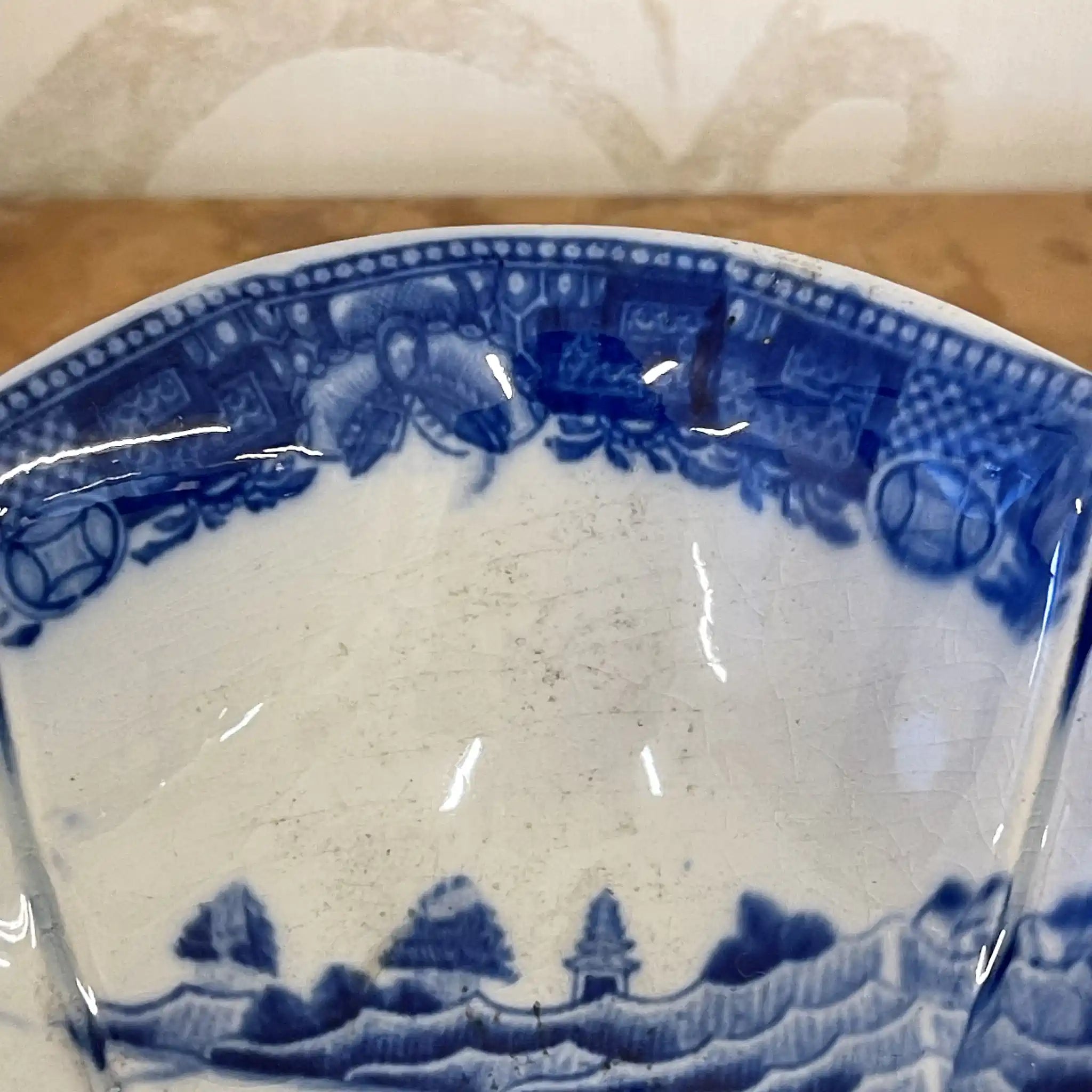 【アンティーク】 デボニア型プレート(皿) / SPODE(スポード) / 1800年頃 / 陶器 / イギリス / チャイニーズ・ランドスケープ, 脚付