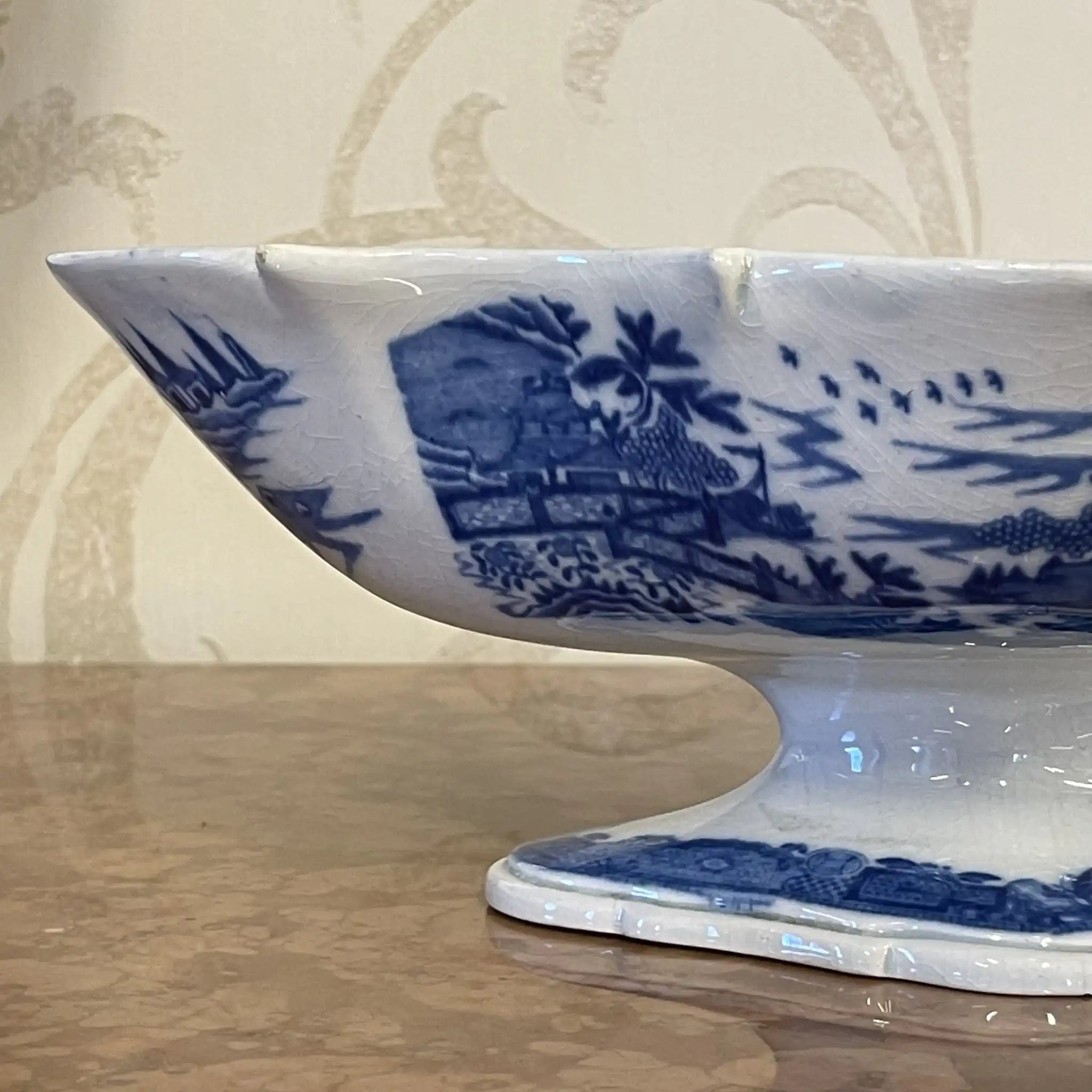 【アンティーク】 デボニア型プレート(皿) / SPODE(スポード) / 1800年頃 / 陶器 / イギリス / チャイニーズ・ランドスケープ, 脚付