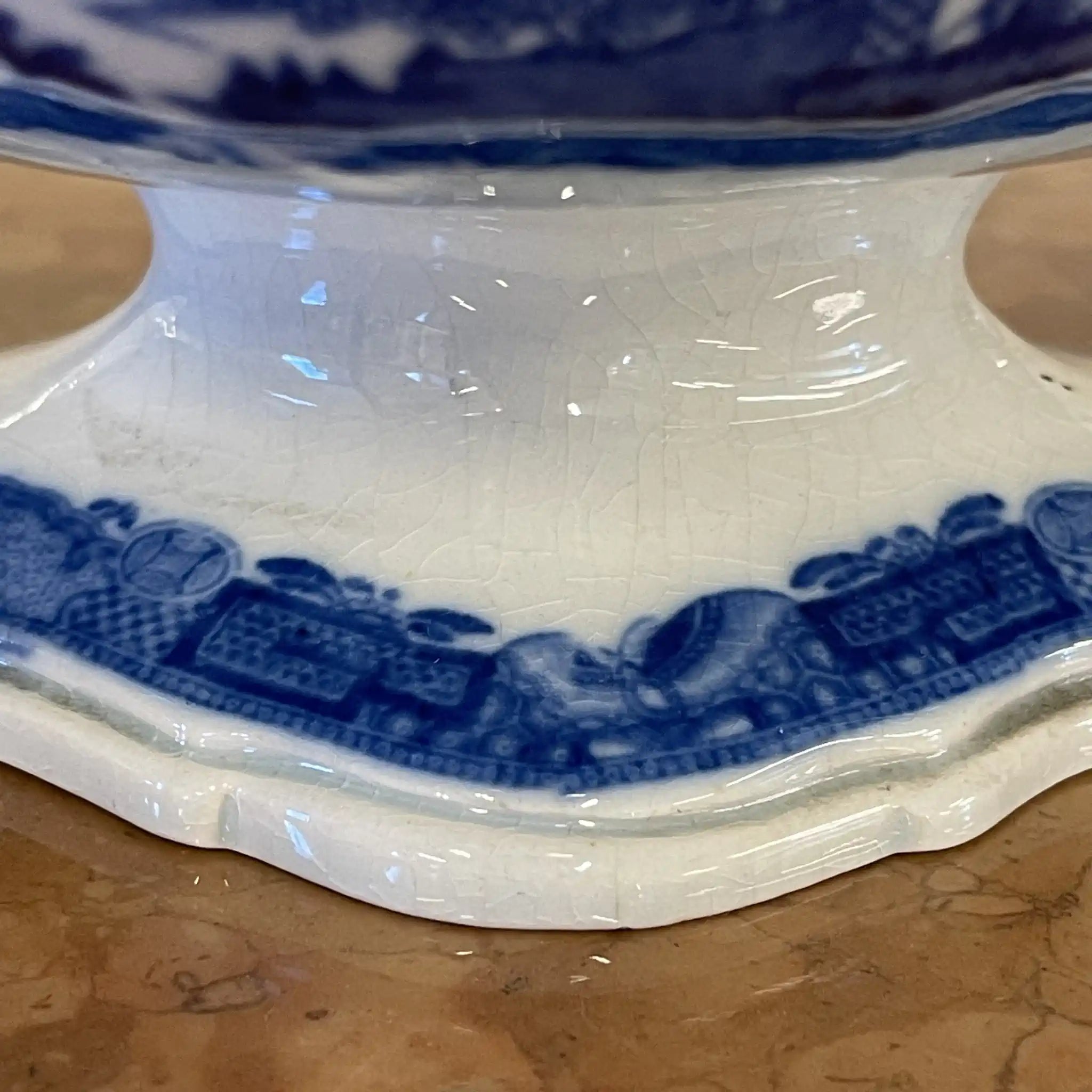 【アンティーク】 デボニア型プレート(皿) / SPODE(スポード) / 1800年頃 / 陶器 / イギリス / チャイニーズ・ランドスケープ, 脚付