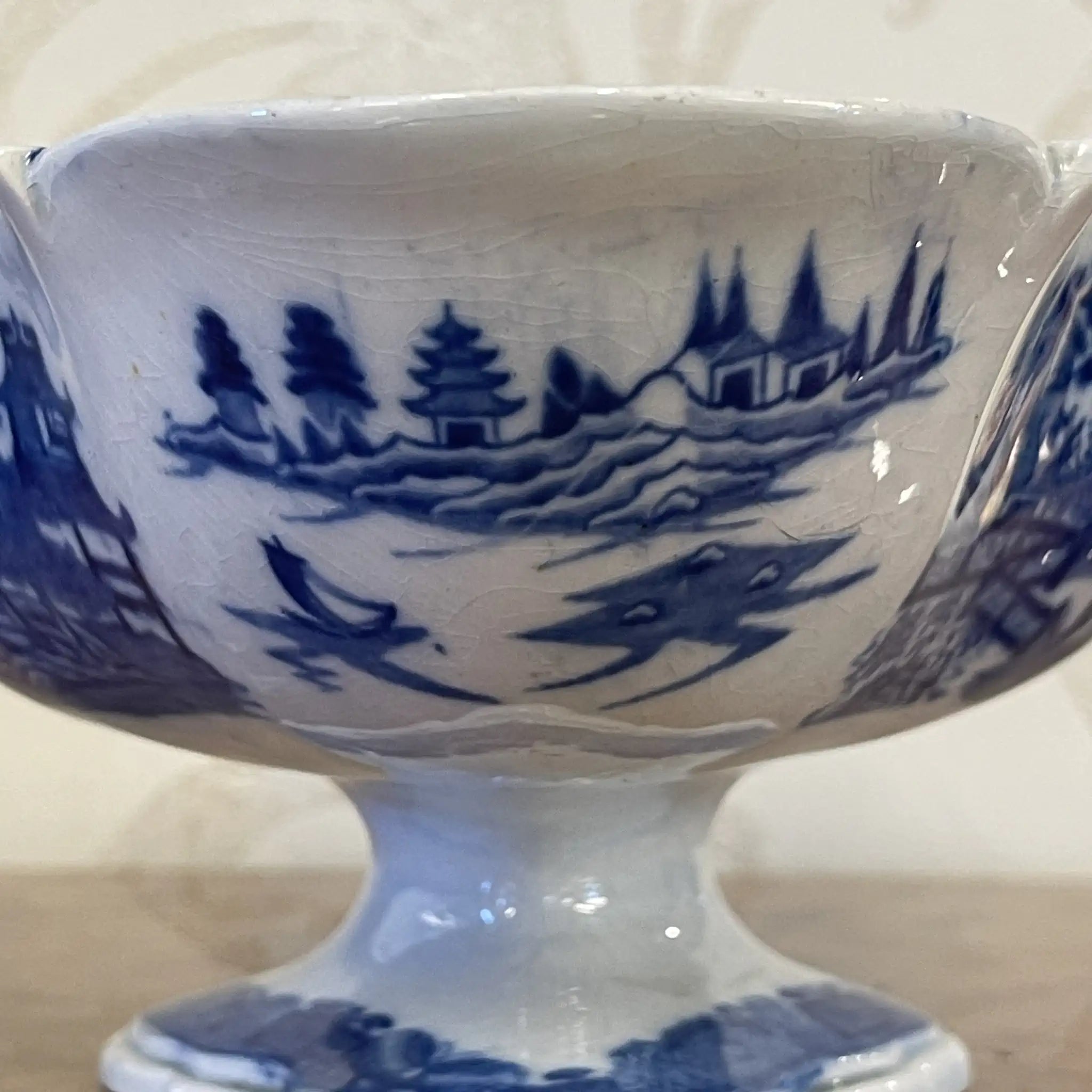 【アンティーク】 デボニア型プレート(皿) / SPODE(スポード) / 1800年頃 / 陶器 / イギリス / チャイニーズ・ランドスケープ, 脚付