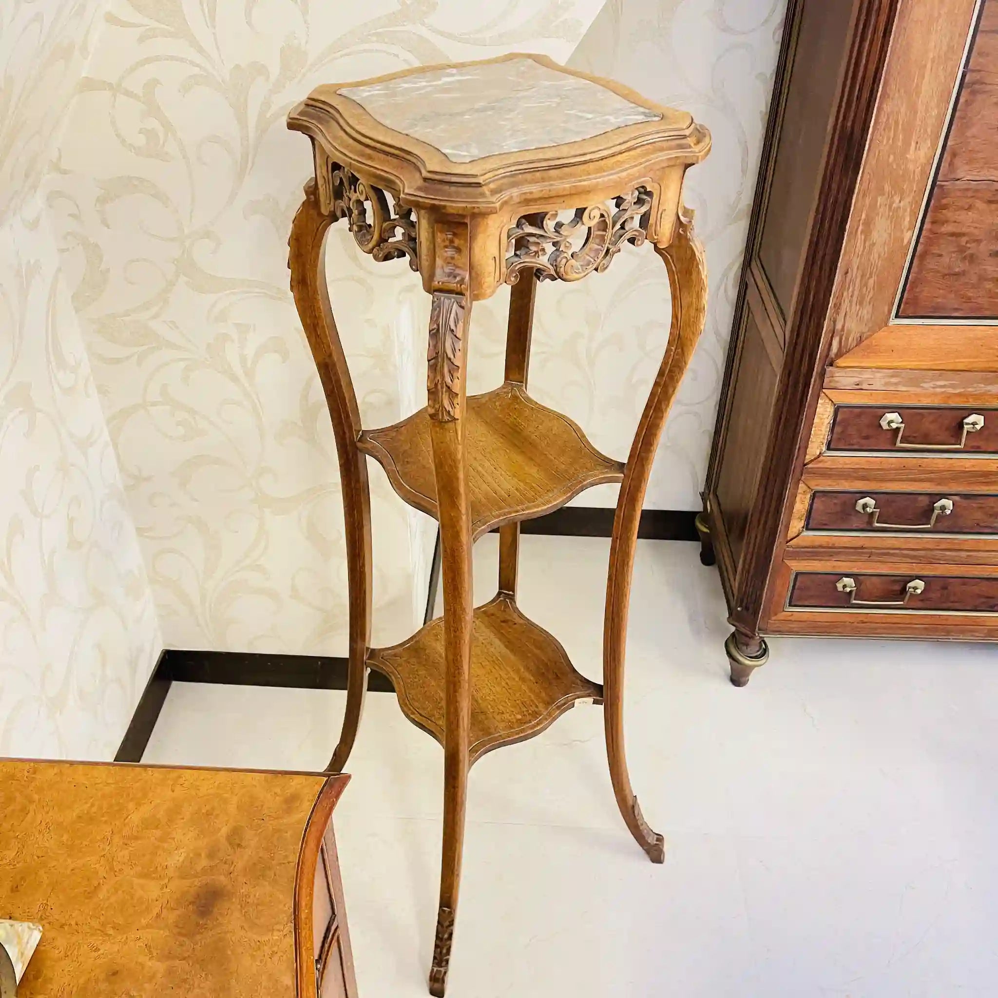 【アンティーク】 プランツスタンド / マーブルトップ / ウォールナット材 / フランス