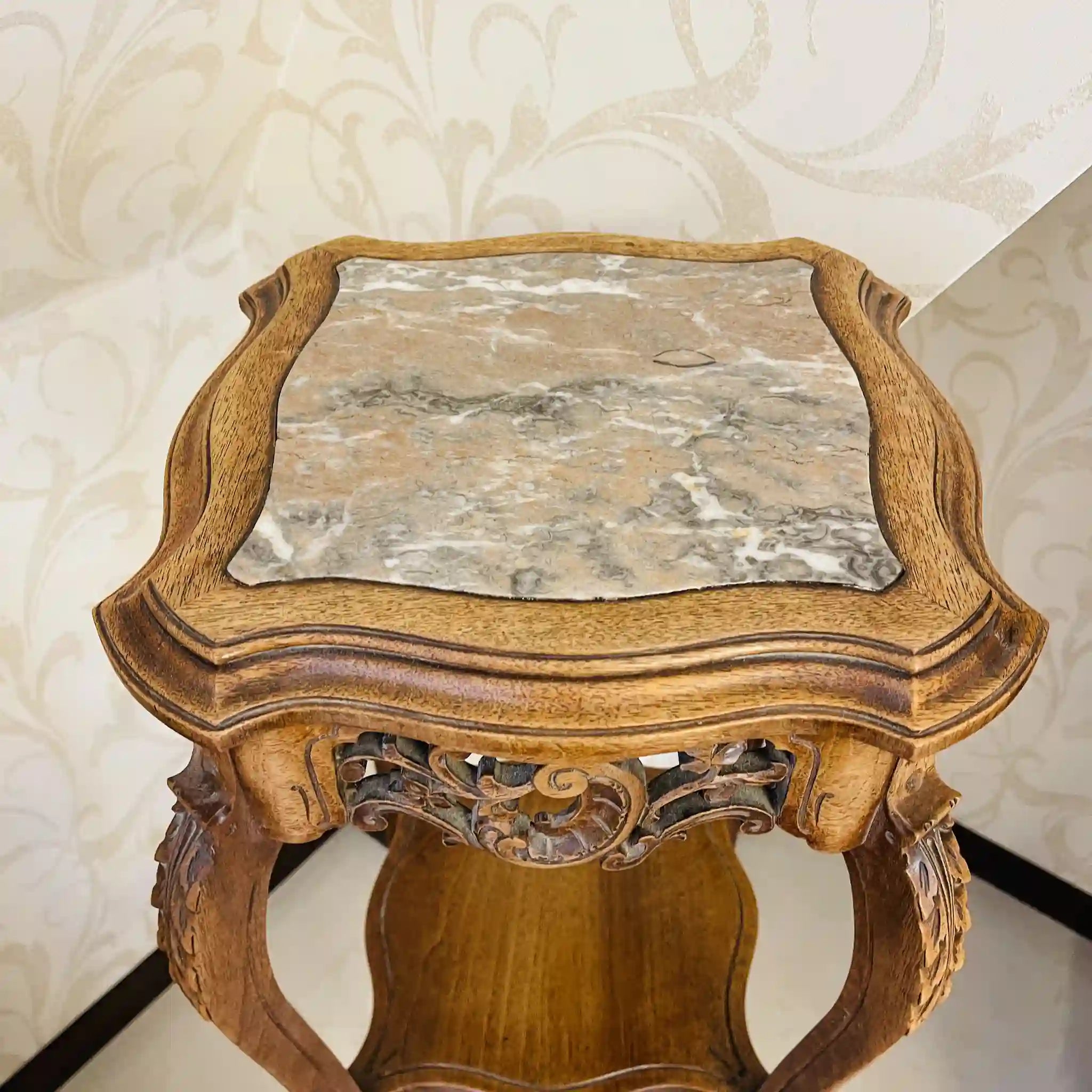 【アンティーク】 プランツスタンド / マーブルトップ / ウォールナット材 / フランス