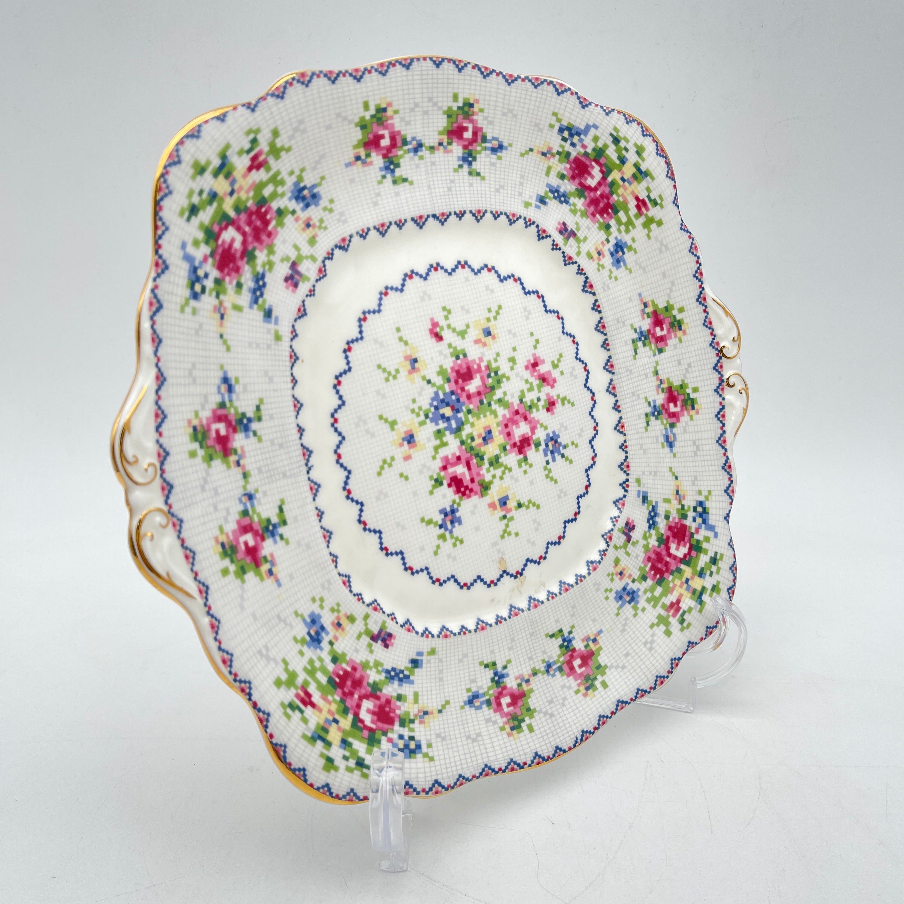 【复古】方形盘子/ Royal Albert / Petit Point /估计1930-70s / Bone China /英国/小波湾风